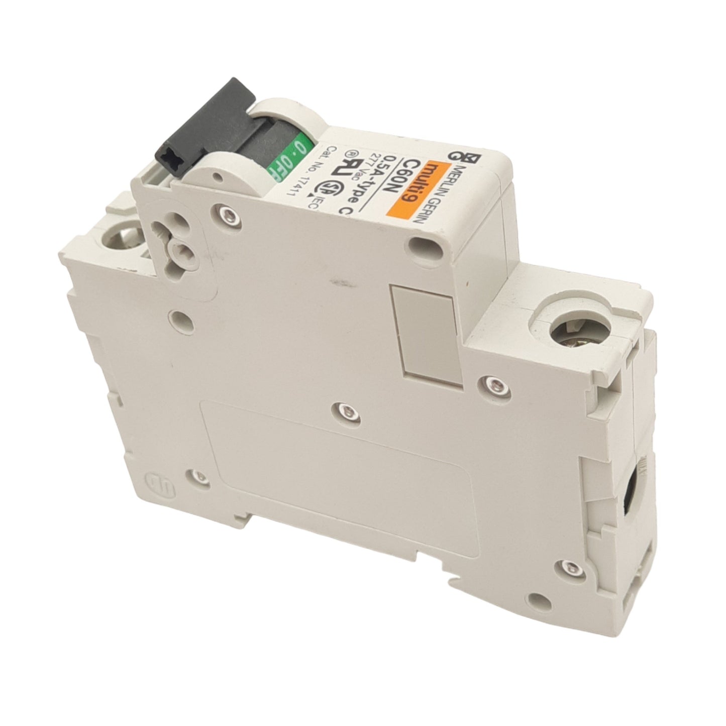 Used Merlin Gerin 17411 C60N-1P-0.5A-C Circuit Breaker, 277VAC Max, 0.5A, DIN Rail