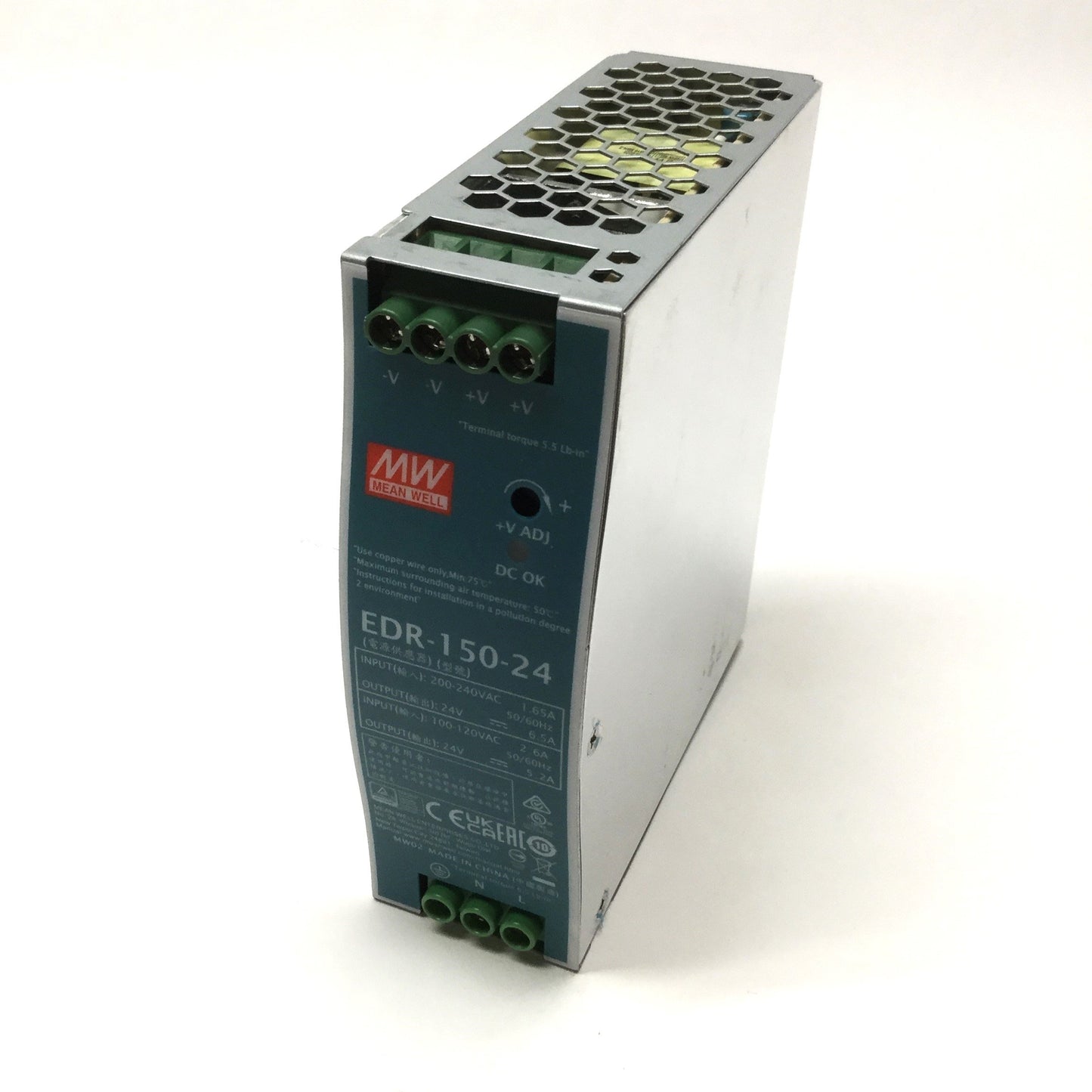 New – Open box Mean Well EDR-150-24 Industrial Power Supply 90-240VAC In, 24VDC 6.5A 150W Out