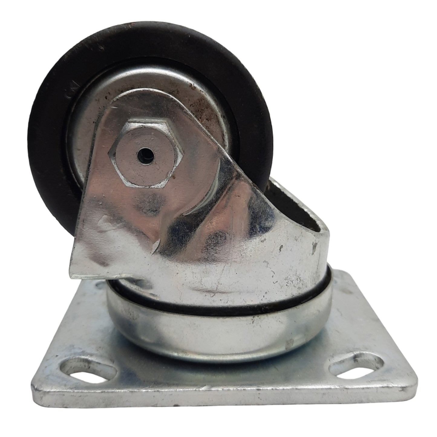 Used Heavy Duty Swivel Caster ø3in Wheel, 2in Tread Width. 4.6in x 3.7in Plate