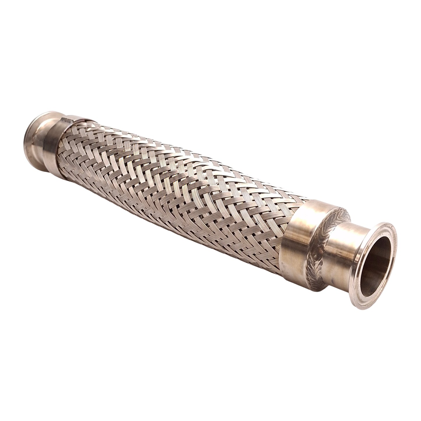 Used Flexible Stainless Steel Braided Coupling, 11.5in Long, 1.5in Tri-Clamp Fitting