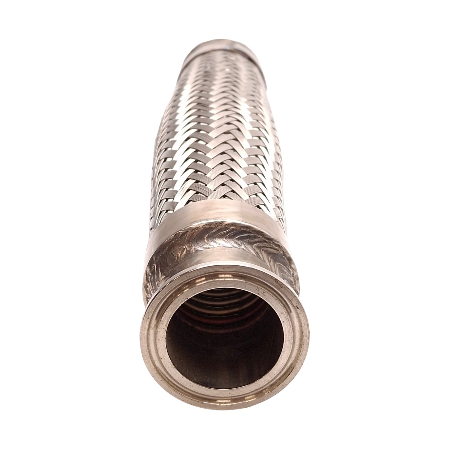 Used Flexible Stainless Steel Braided Coupling, 11.5in Long, 1.5in Tri-Clamp Fitting
