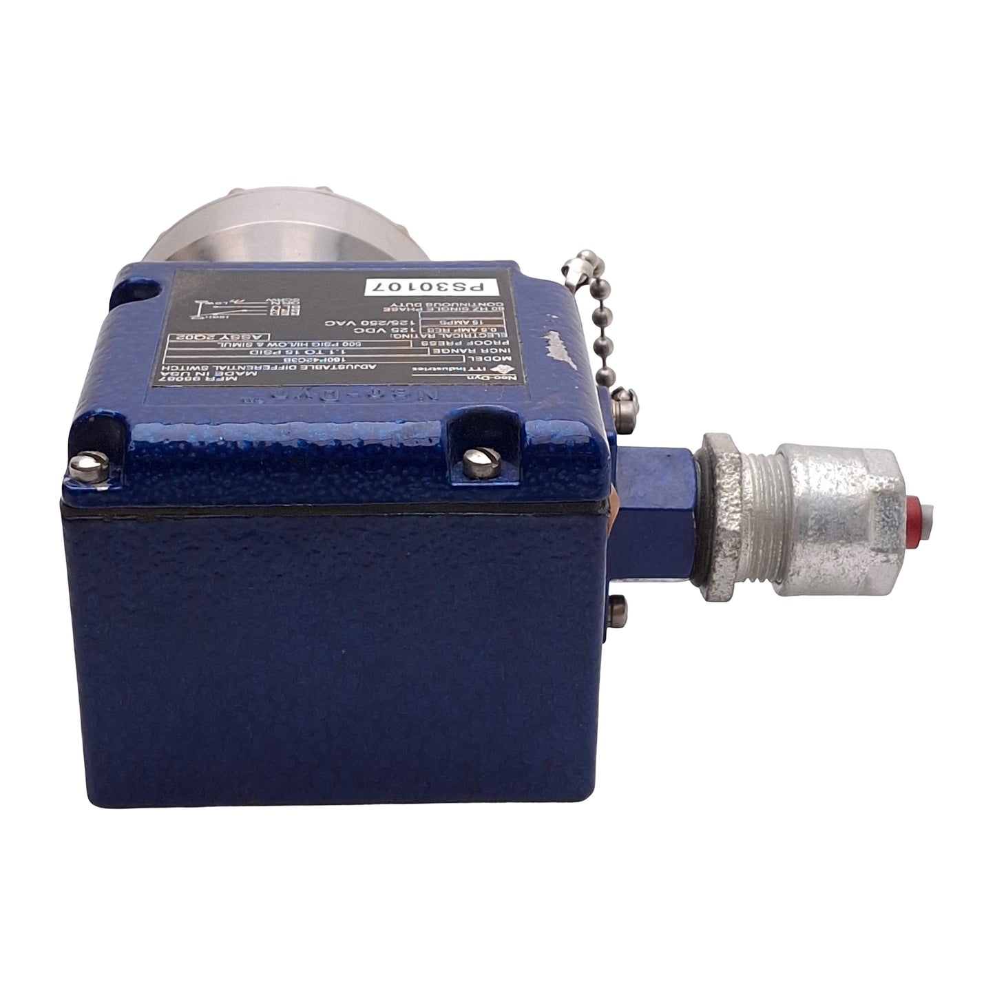 Used ITT Neo-Dyn 160P42C3B Adjustable Differential Pressure Switch 1.1-15PSID, 1/4NPT