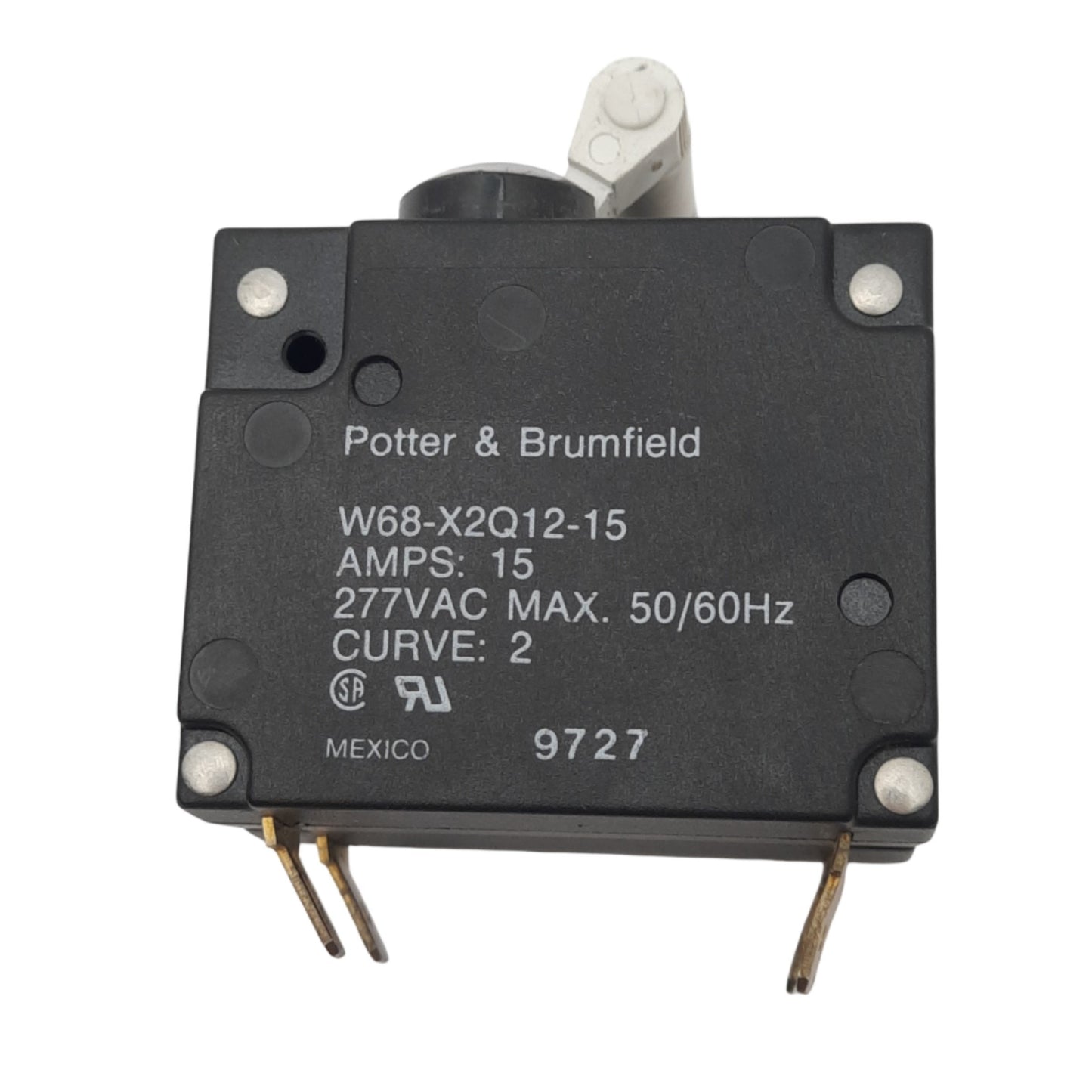 Used Potter & Brumfield W68-X2Q12-15 Magnetic Circuit Breaker, 15A, 277VAC Max