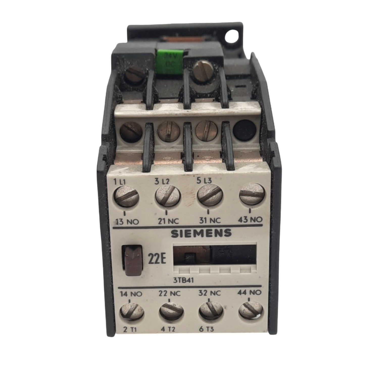 Used Siemens 3TB4117-0B Contactor, 3-Ph, 4-Pole 2NO 2NC, 600VAC 18A Max, 24VDC Coil
