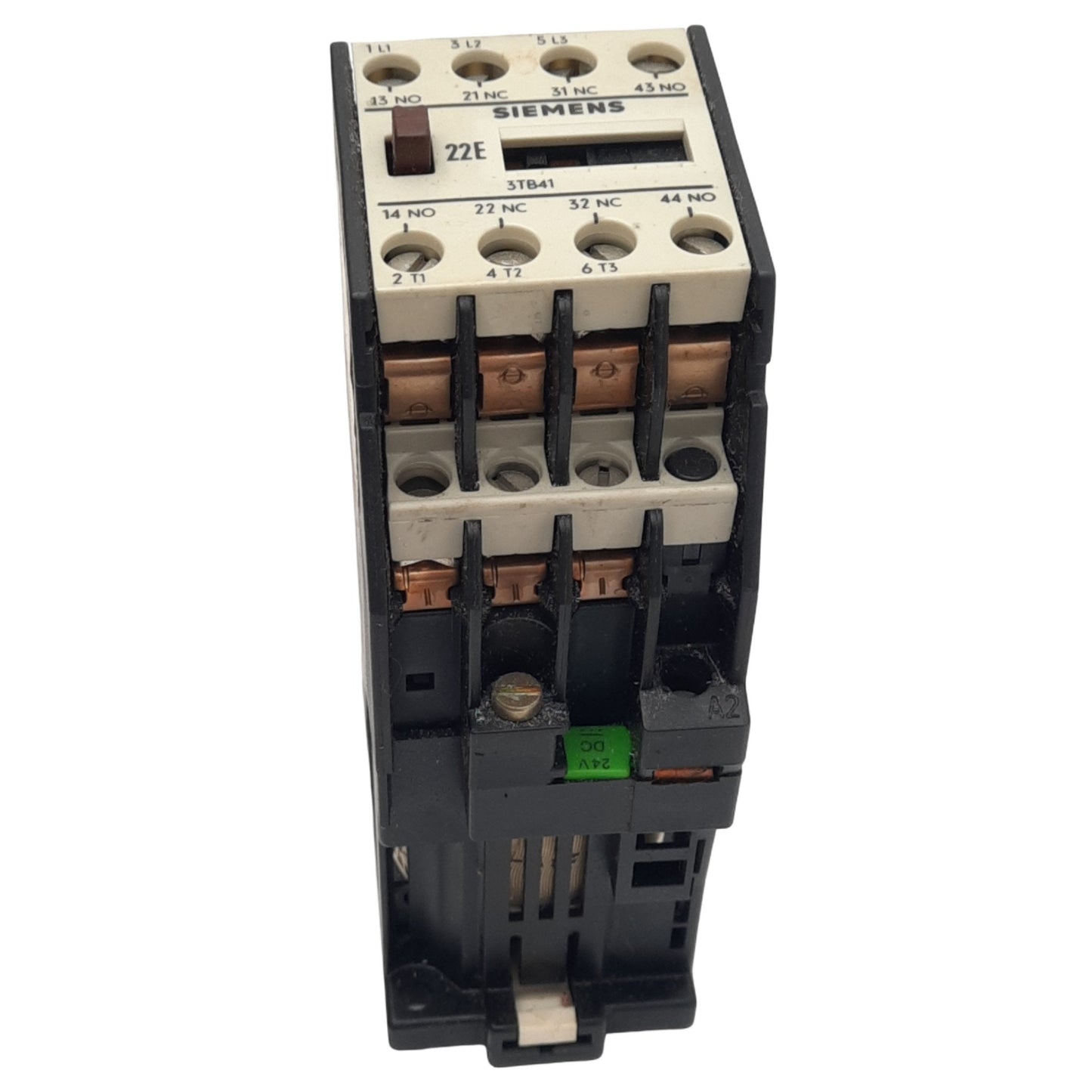 Used Siemens 3TB4117-0B Contactor, 3-Ph, 4-Pole 2NO 2NC, 600VAC 18A Max, 24VDC Coil