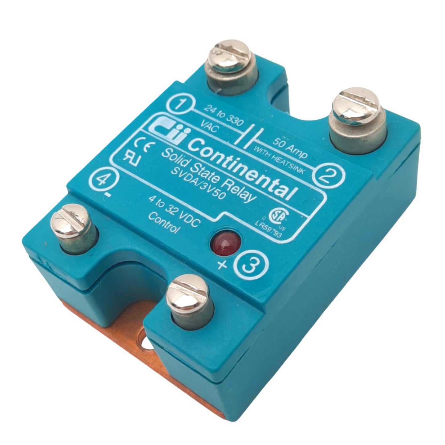 Used Continental SVDA/3V50 Solid State Relay, SPST, 24-330VAC, 50A, 4-23VDC Control