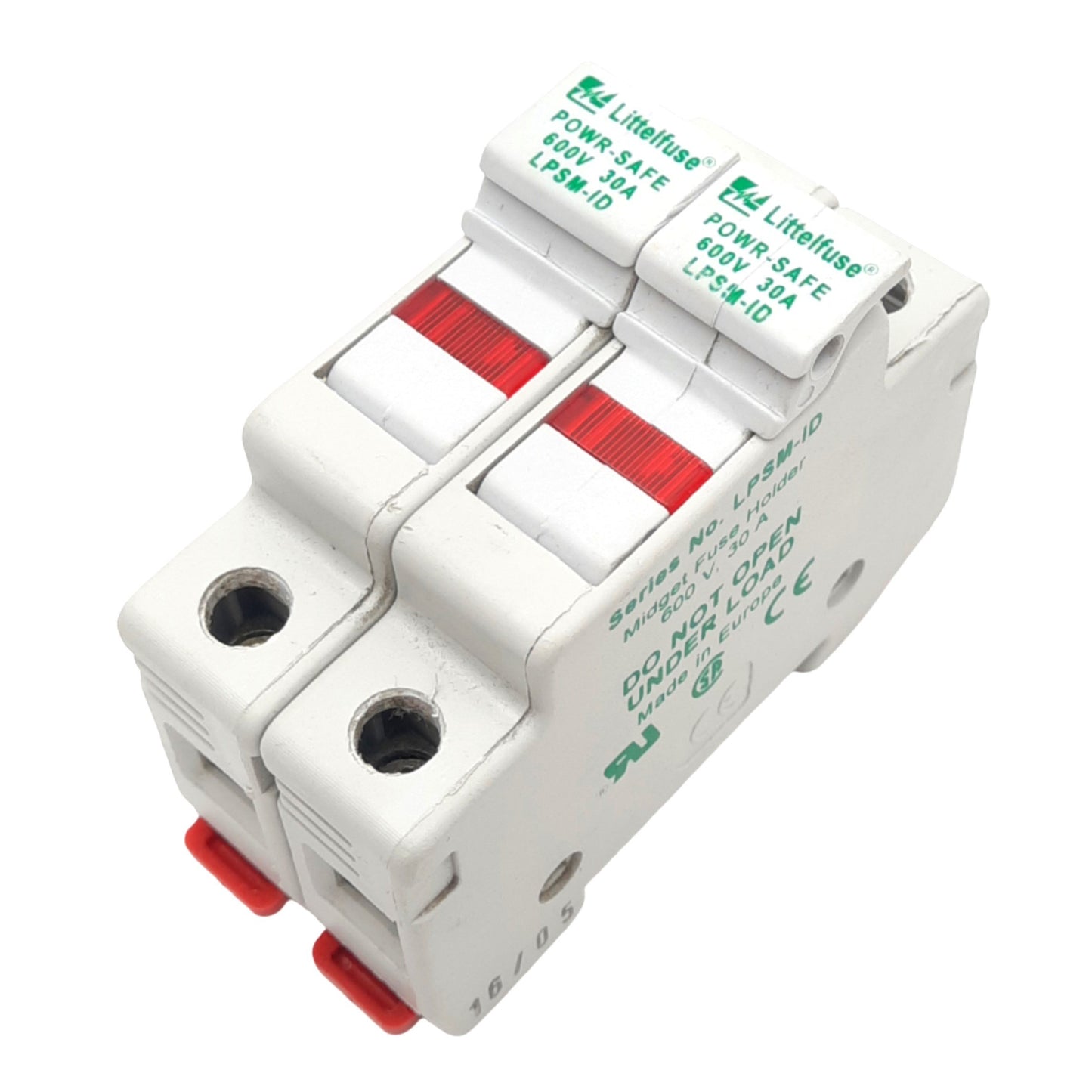 Used Littelfuse LPSM002ID Power-Safe Fuse Holder, 2-Pole, 600V 30A Max, DIN Rail