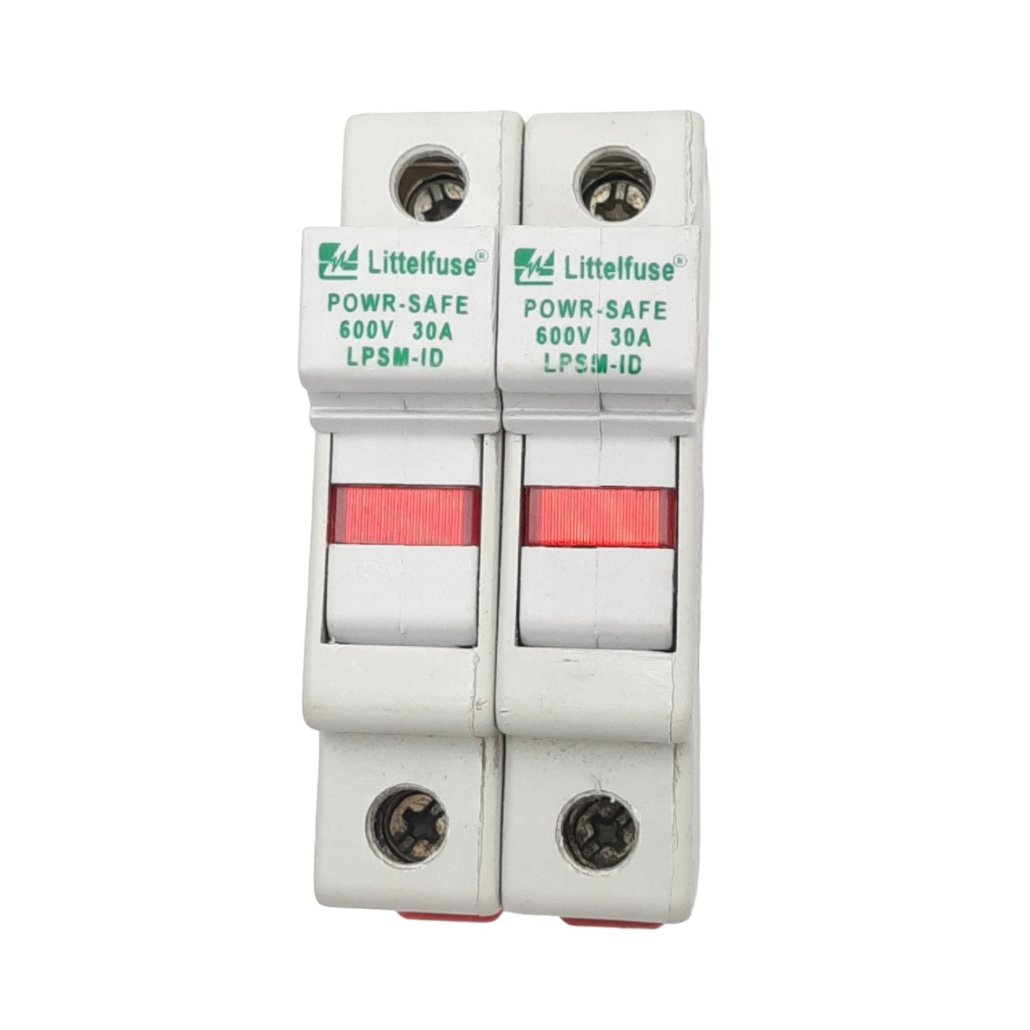 Used Littelfuse LPSM002ID Power-Safe Fuse Holder, 2-Pole, 600V 30A Max, DIN Rail