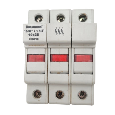 Used Eaton Bussmann CHM3DI 10x38 Fuse Holder, 3-Pole, 600V 30A Max, DIN Rail