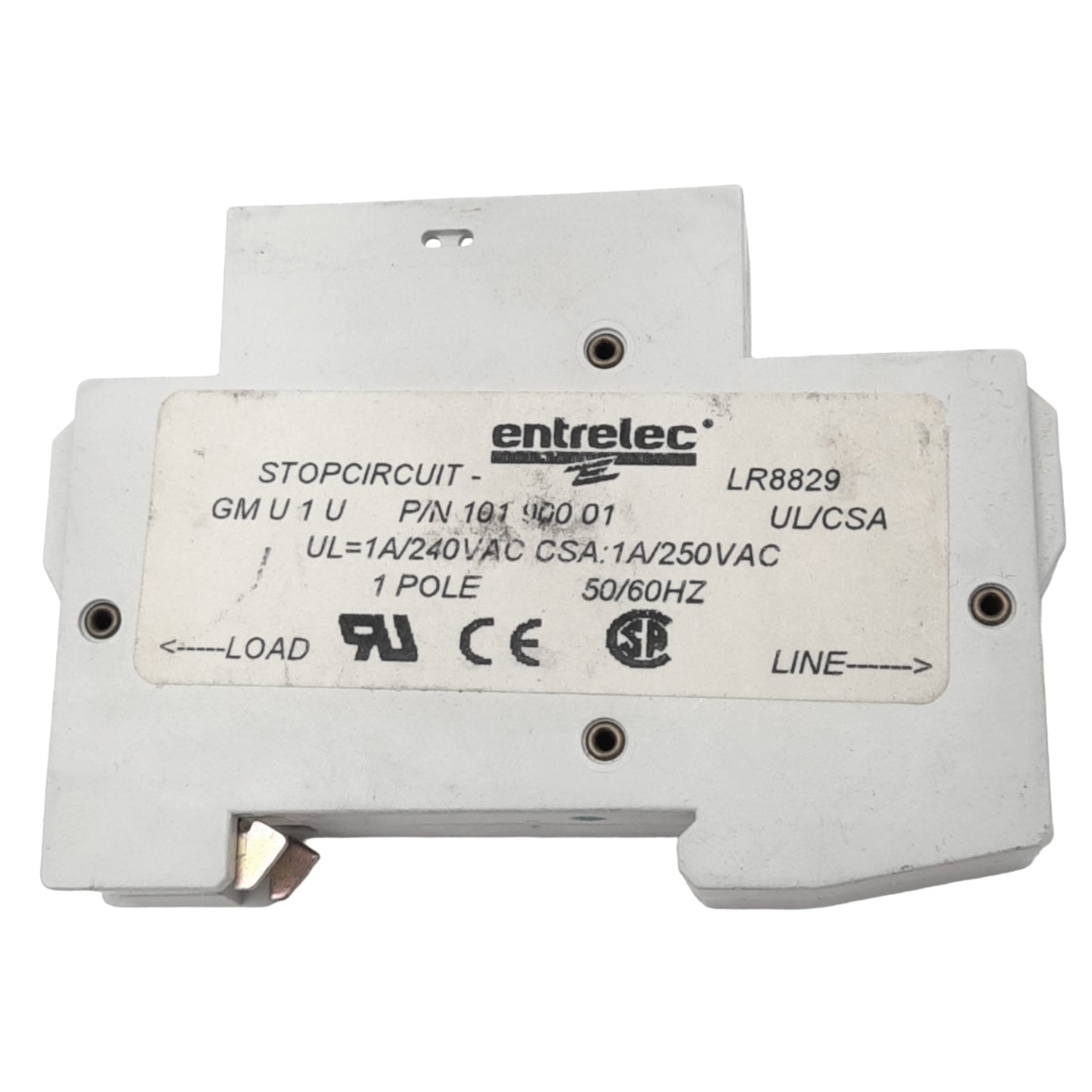 Used Entrelec GMU 1 U Miniature Circuit Breaker, 1-Pole, 1A, 240VAC Max, DIN Rail
