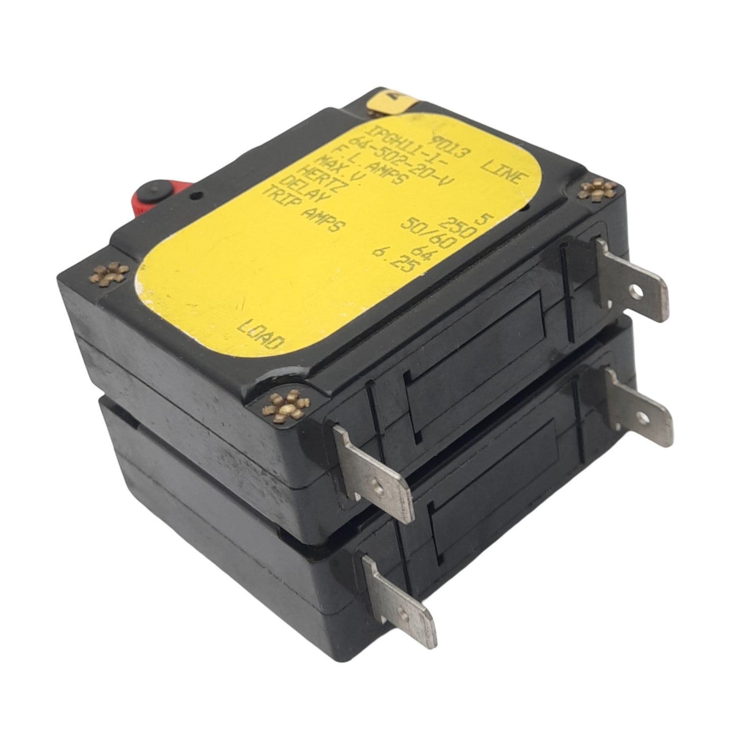 Used Airpax IPGH11-1-64-502-20-V Magnetic Circuit Breaker, 2-Pole, 6.25A, 250VAC Max