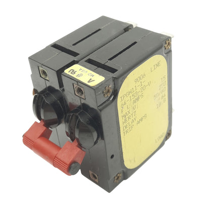 Used Airpax IPGH11-1-64-153-20-V Magnetic Circuit Breaker, 2-Pole, 18.8A, 250VAC Max