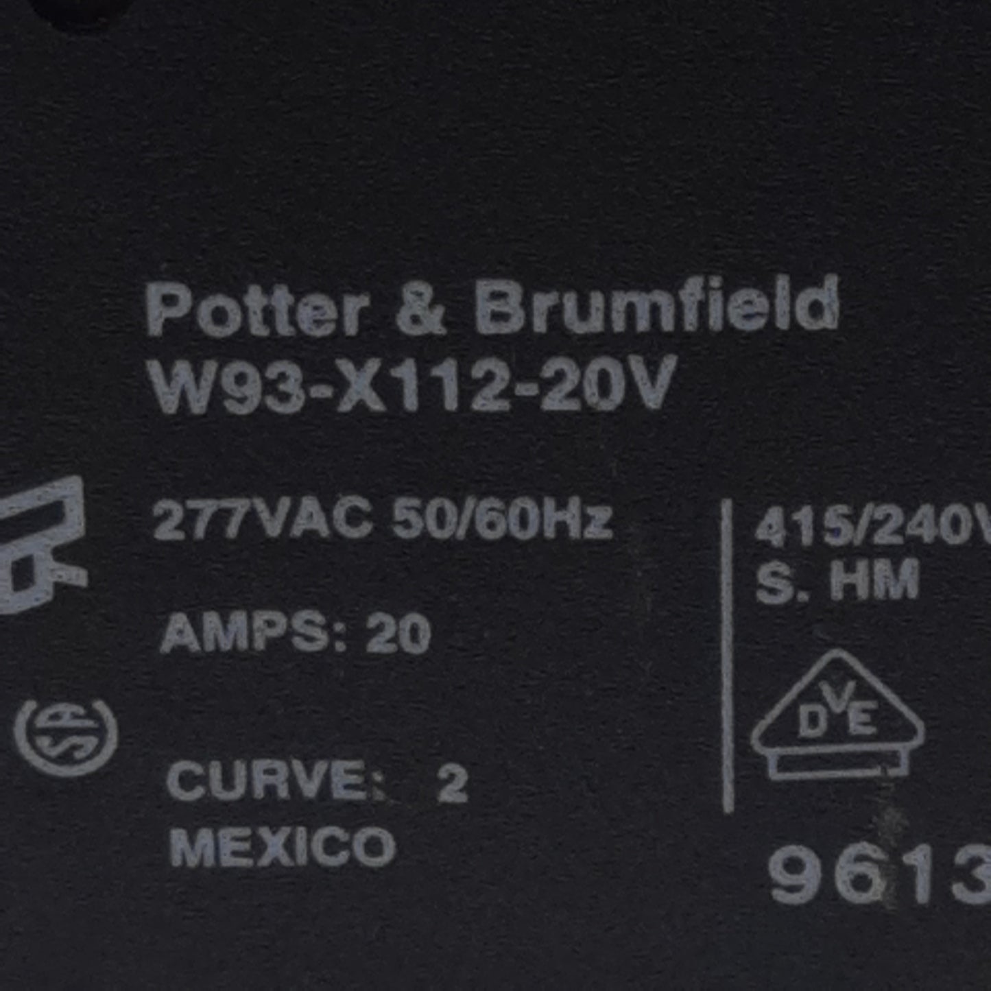 Used Potter & Brumfield W93-X112-20V Magnetic Circuit Breaker, 3-Pole, 20A 240/415VAC