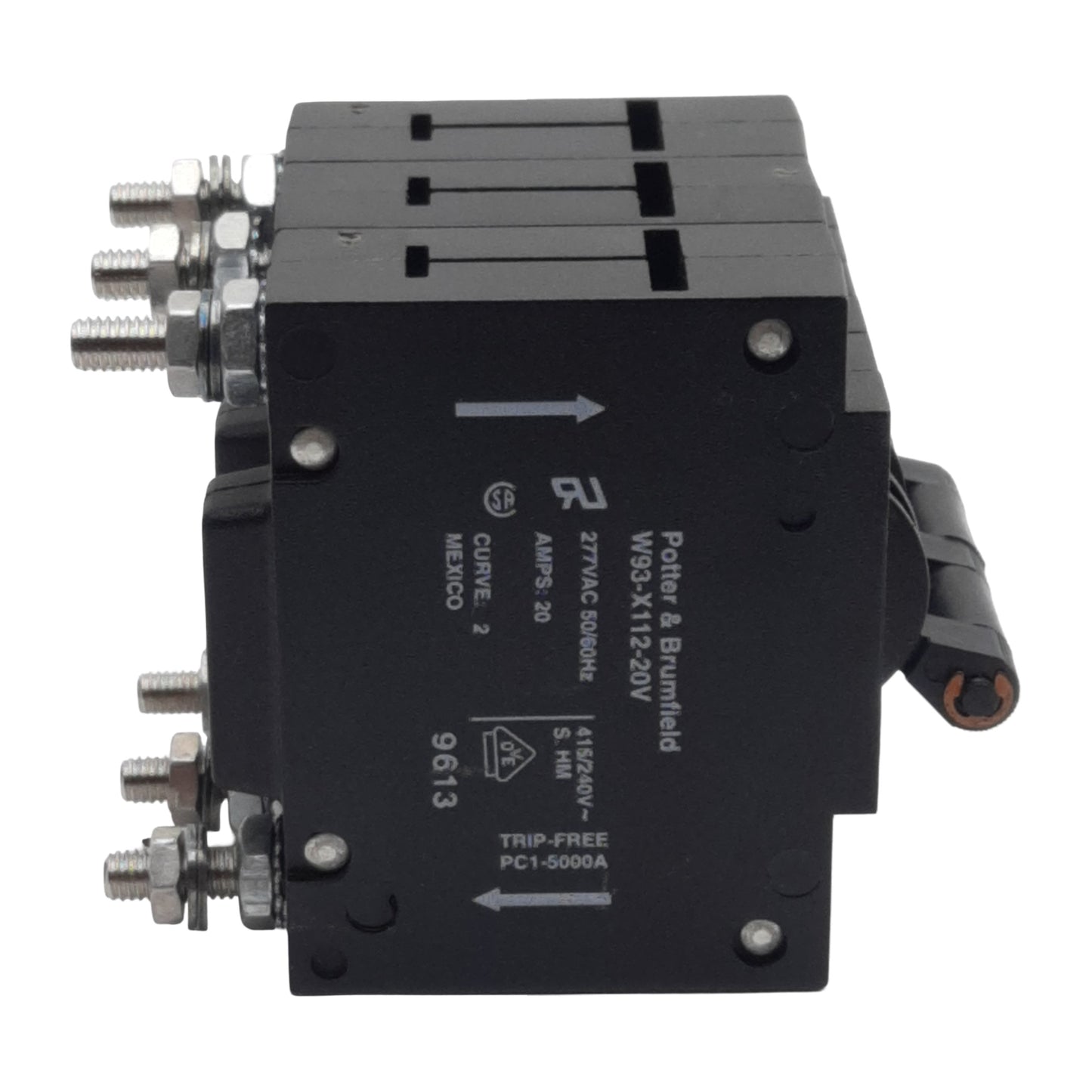 Used Potter & Brumfield W93-X112-20V Magnetic Circuit Breaker, 3-Pole, 20A 240/415VAC