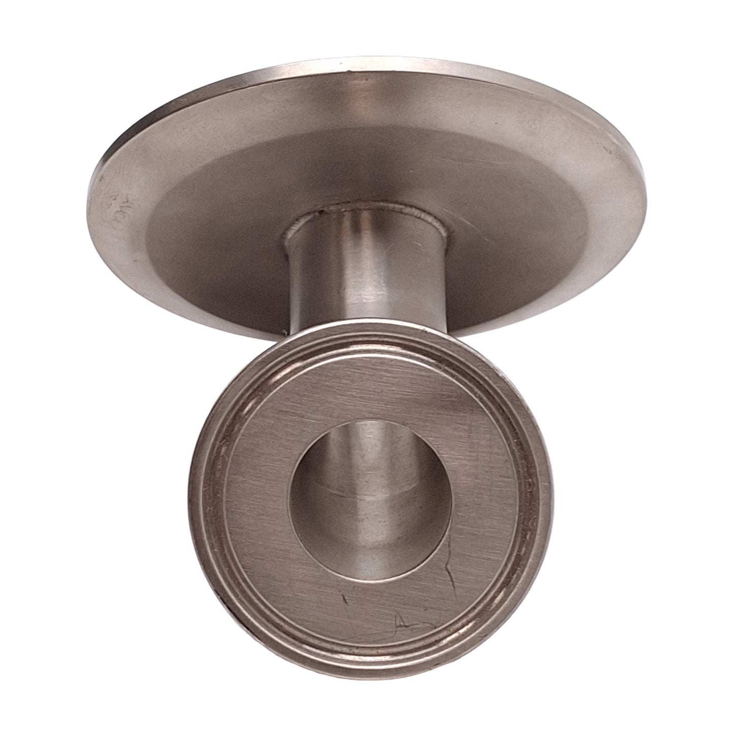 Used Stainless Steel 304L Sanitary 45° Elbow Adapter, ø1in OD, 1in to 3in Tri-Clamp