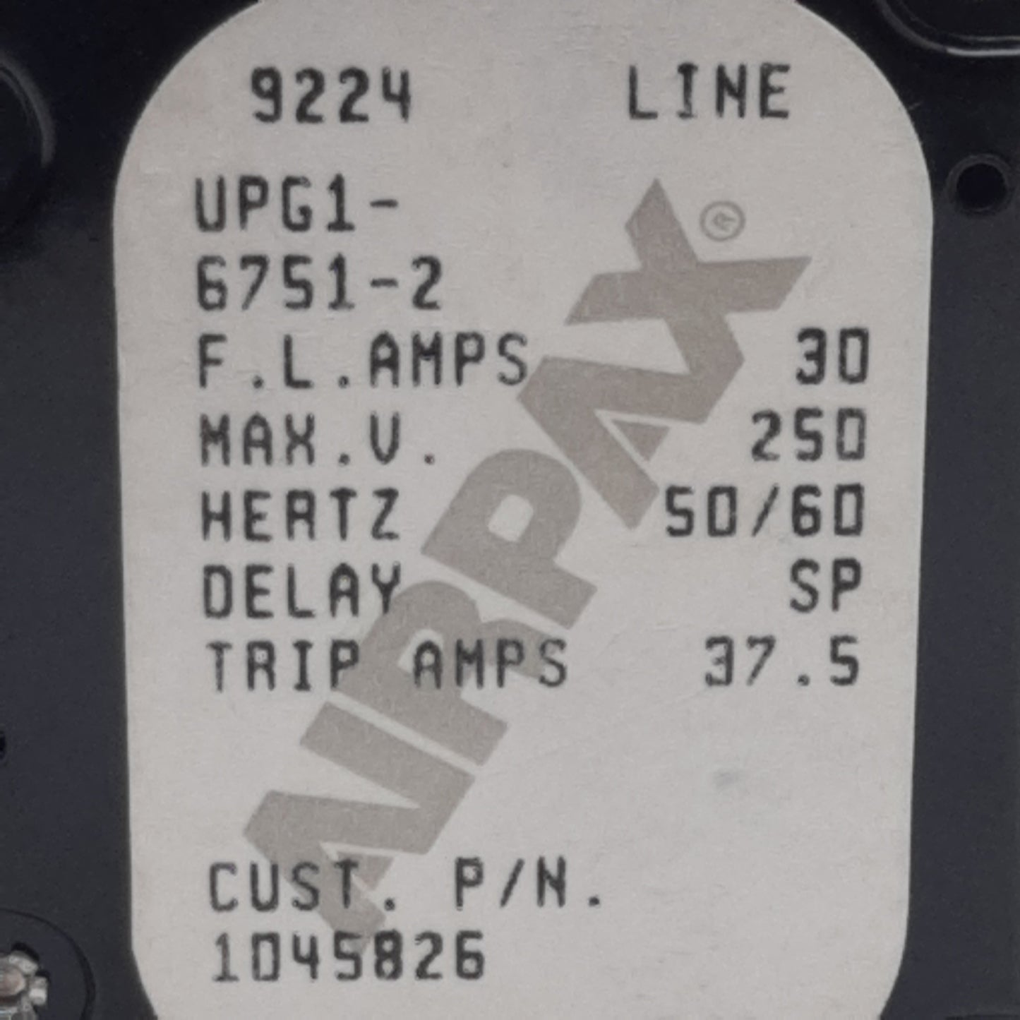 Used Airpax UPG1-6751-2 1045826 Circuit Breaker, 1-Pole, 30A 250VAC, #6-32