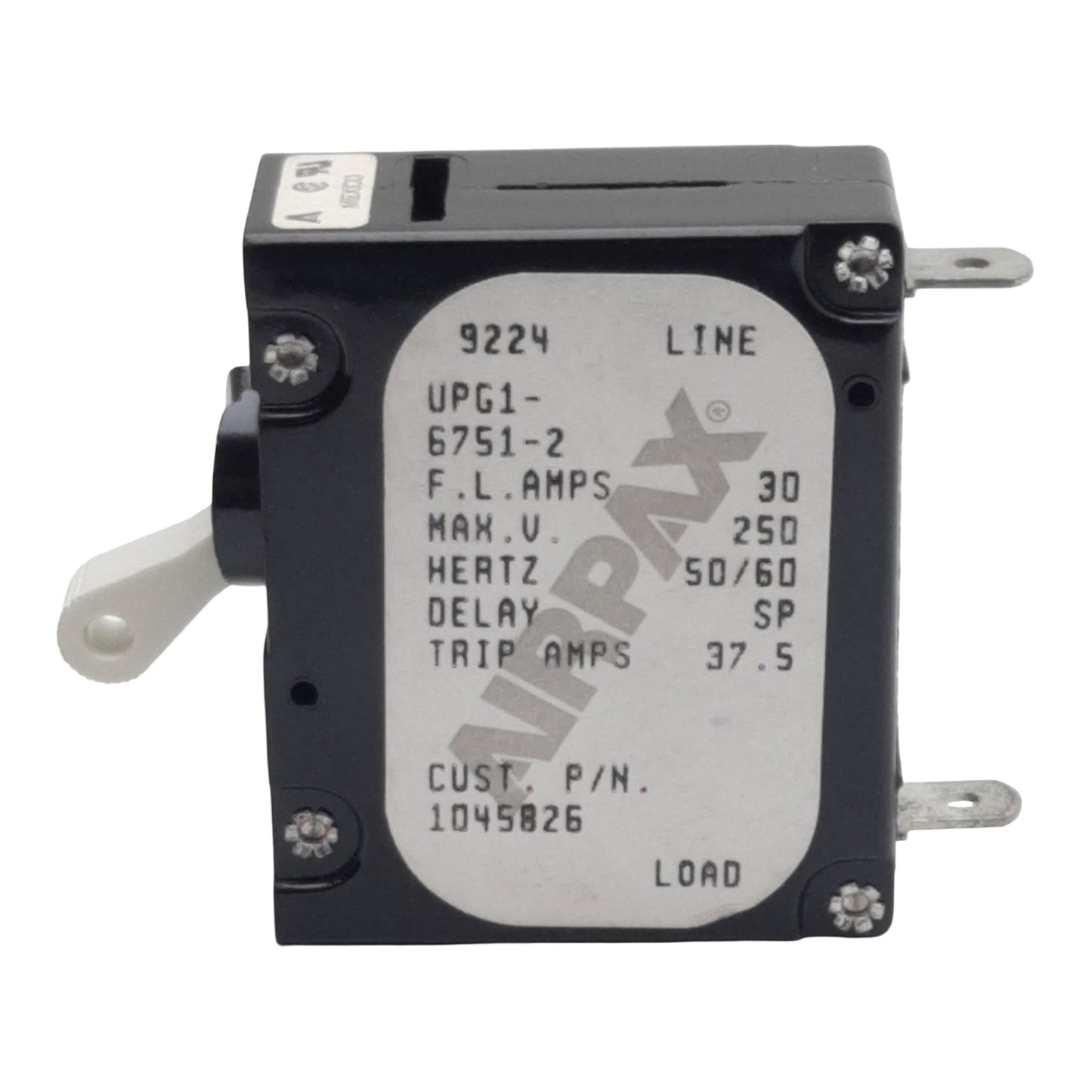 Used Airpax UPG1-6751-2 1045826 Circuit Breaker, 1-Pole, 30A 250VAC, #6-32