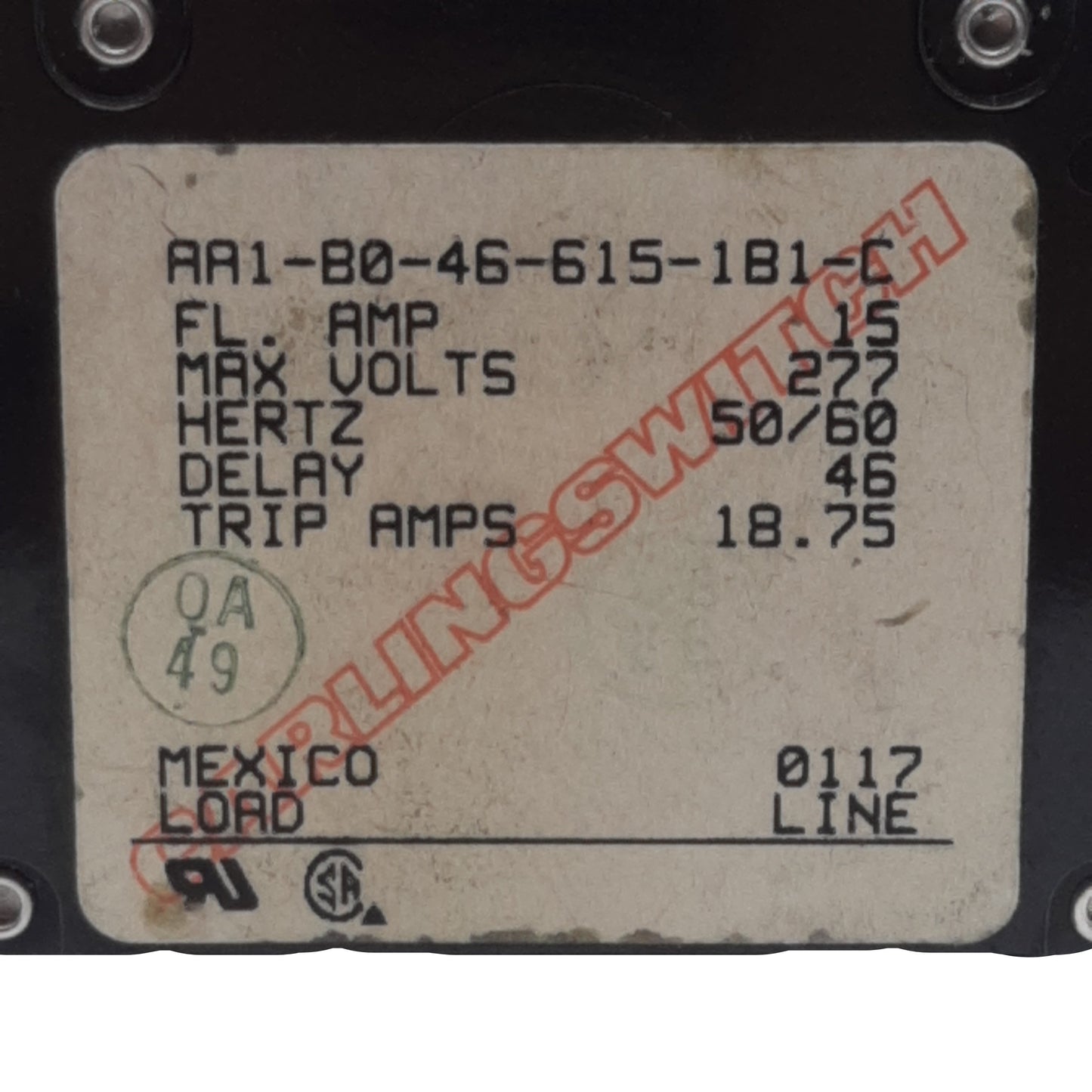 Used Carlingswitch AA1-B0-46-615-1B1-C Circuit Breaker, 1-Pole, 15A 277VAC, #6-32