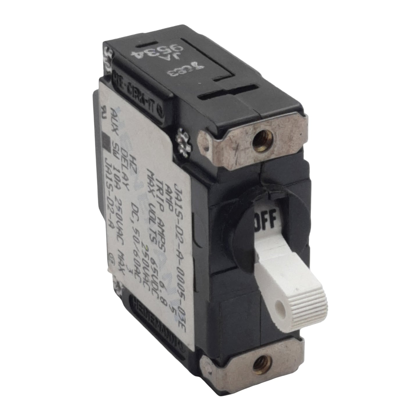 Used Heinemann JA1S-D2-A-0005-03E Circuit Breaker, 1-Pole, 5A 250VAC/65VDC, #6-32