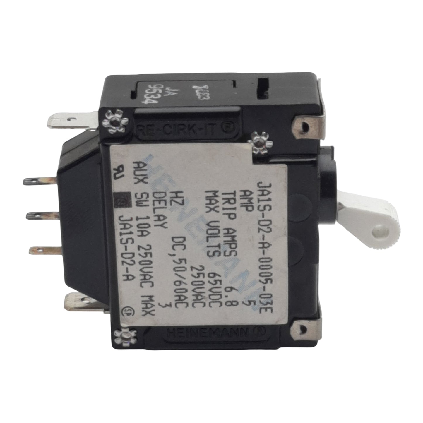Used Heinemann JA1S-D2-A-0005-03E Circuit Breaker, 1-Pole, 5A 250VAC/65VDC, #6-32