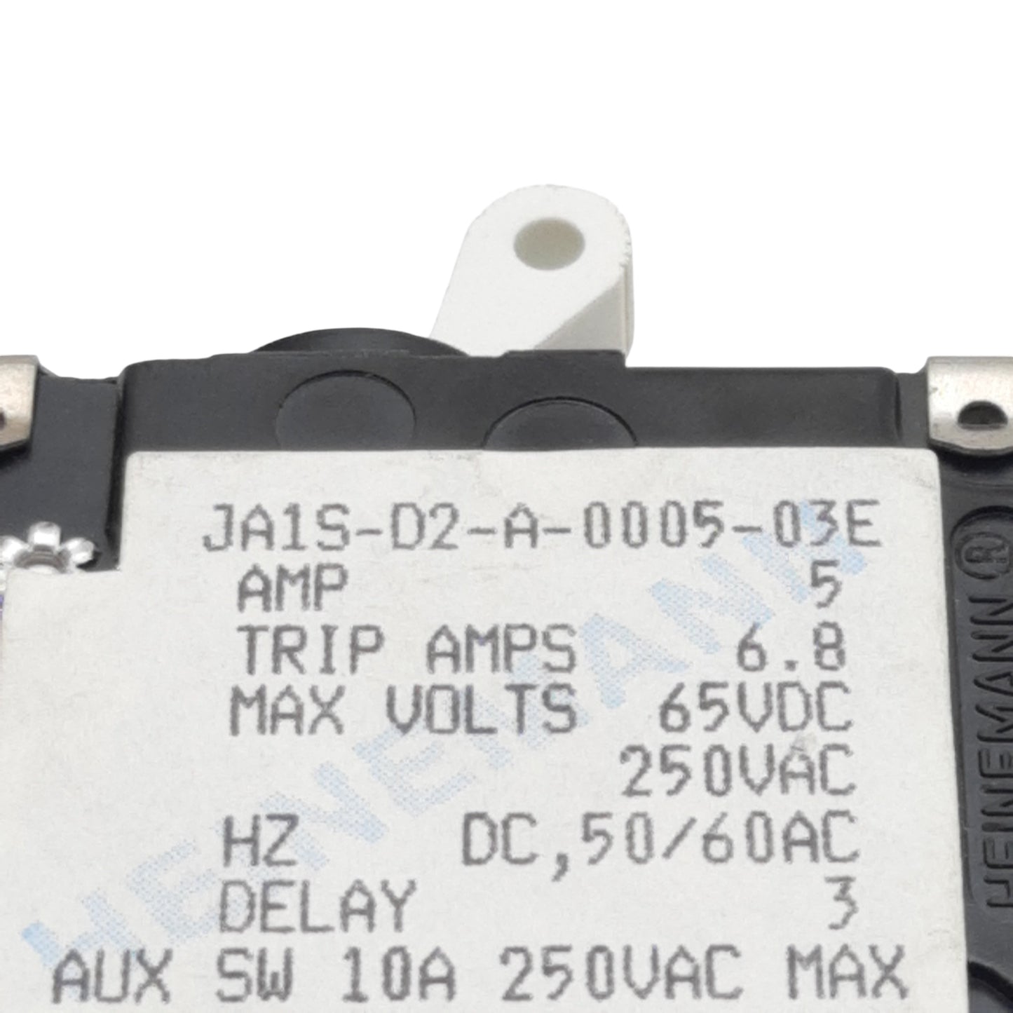 Used Heinemann JA1S-D2-A-0005-03E Circuit Breaker, 1-Pole, 5A 250VAC/65VDC, #6-32