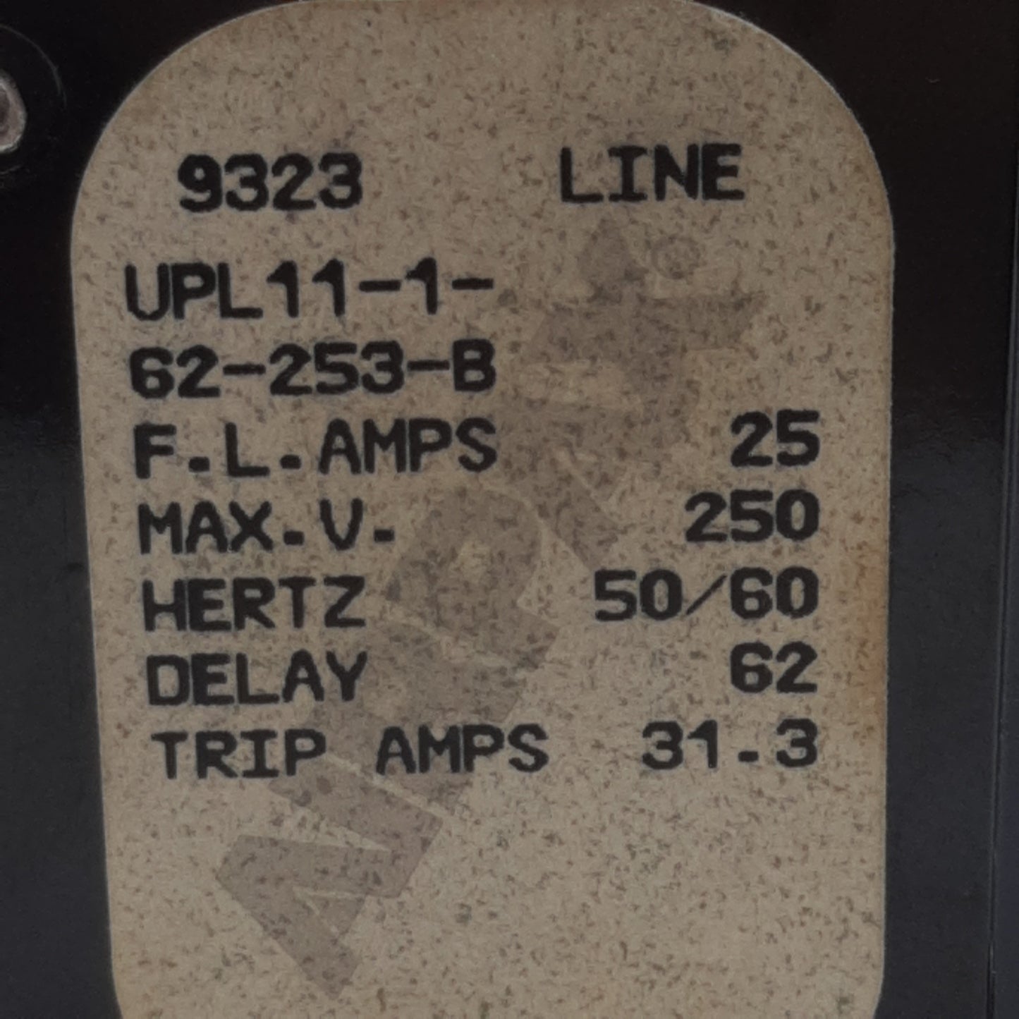 Used Airpax UPL11-1-62-253-B Circuit Breaker, 2-Pole, 25A 250VAC, Screw Mount
