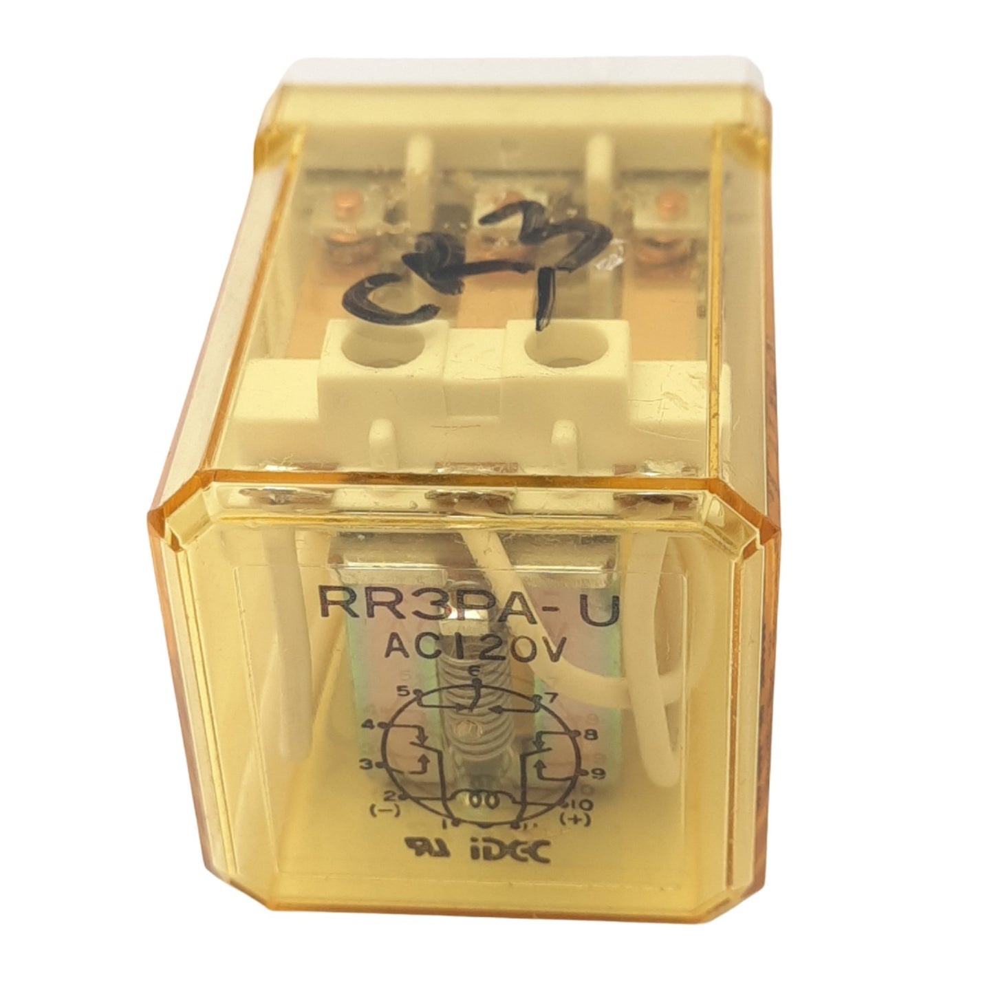 Used IDEC RR3PA-UAC120V Plug-In Relay, 3PDT, 11-Pin, 10A 220VAC Max, 120VAC Coil