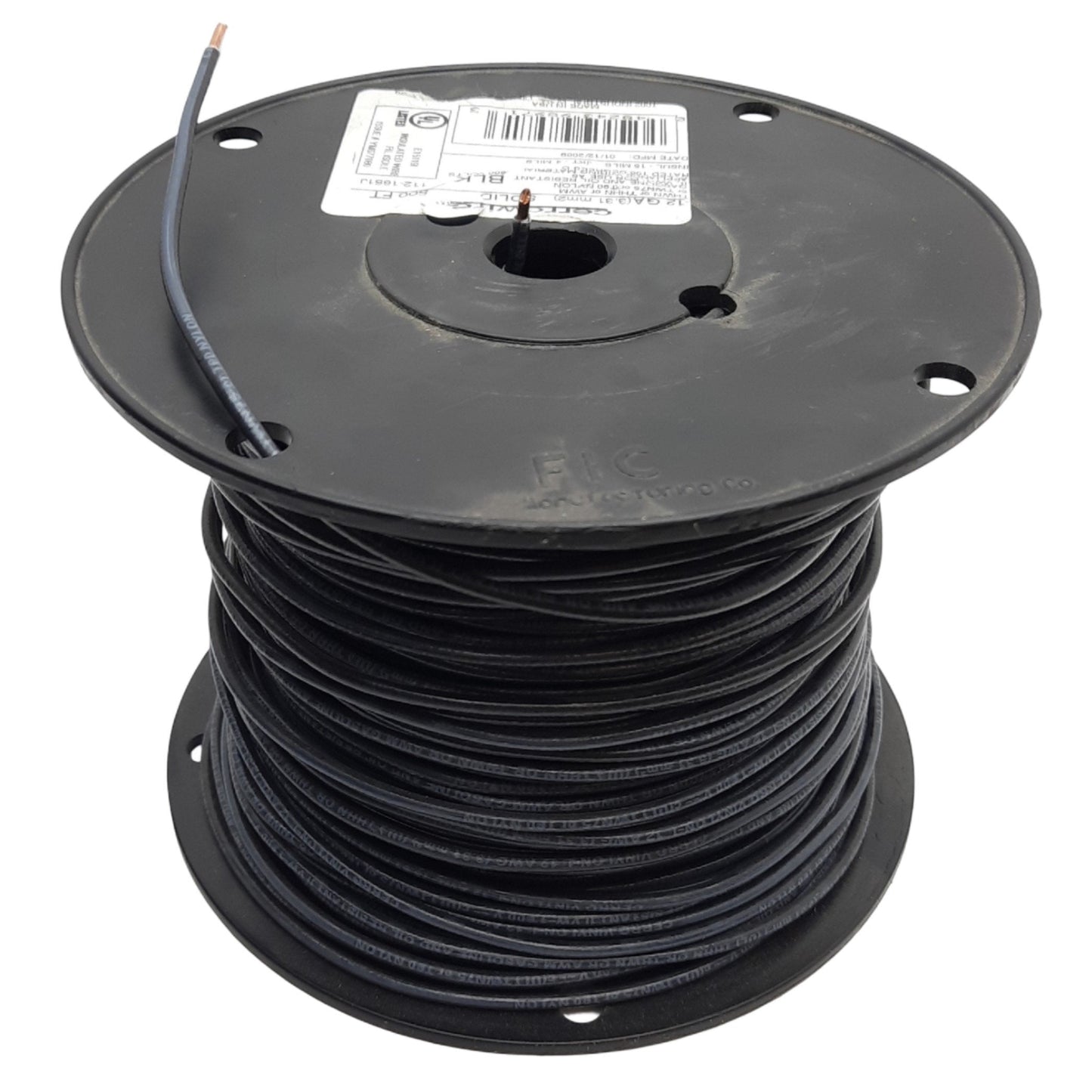 Used Cerrowire 112-1651J Black Solid Copper Wire 12AWG, 600V, 30A, 237ft Length
