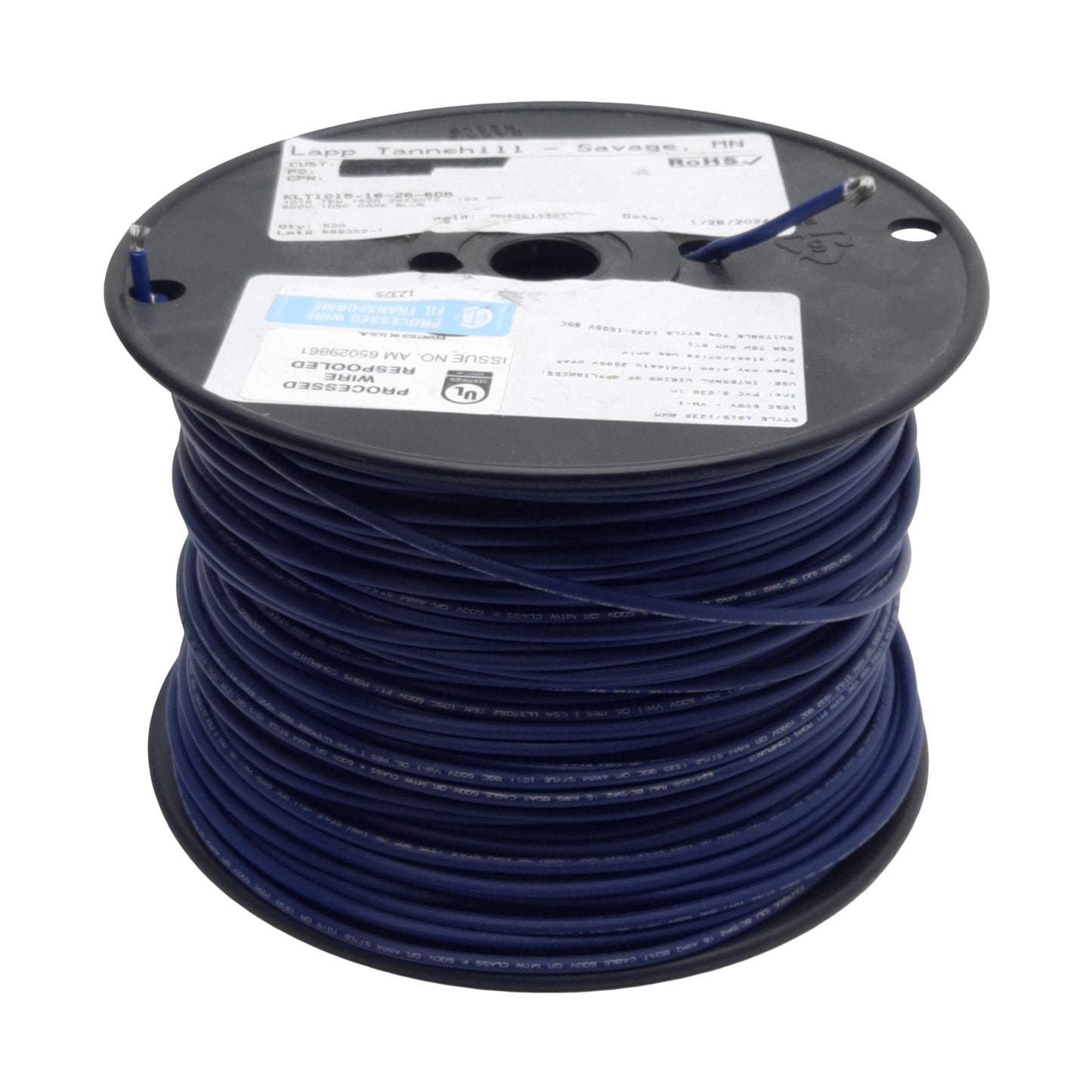 Used Lapp Tannehill KLT1015-16-26-6DB Hook-Up/Lead Wire, Blue, 16AWG, 600V, 450ft