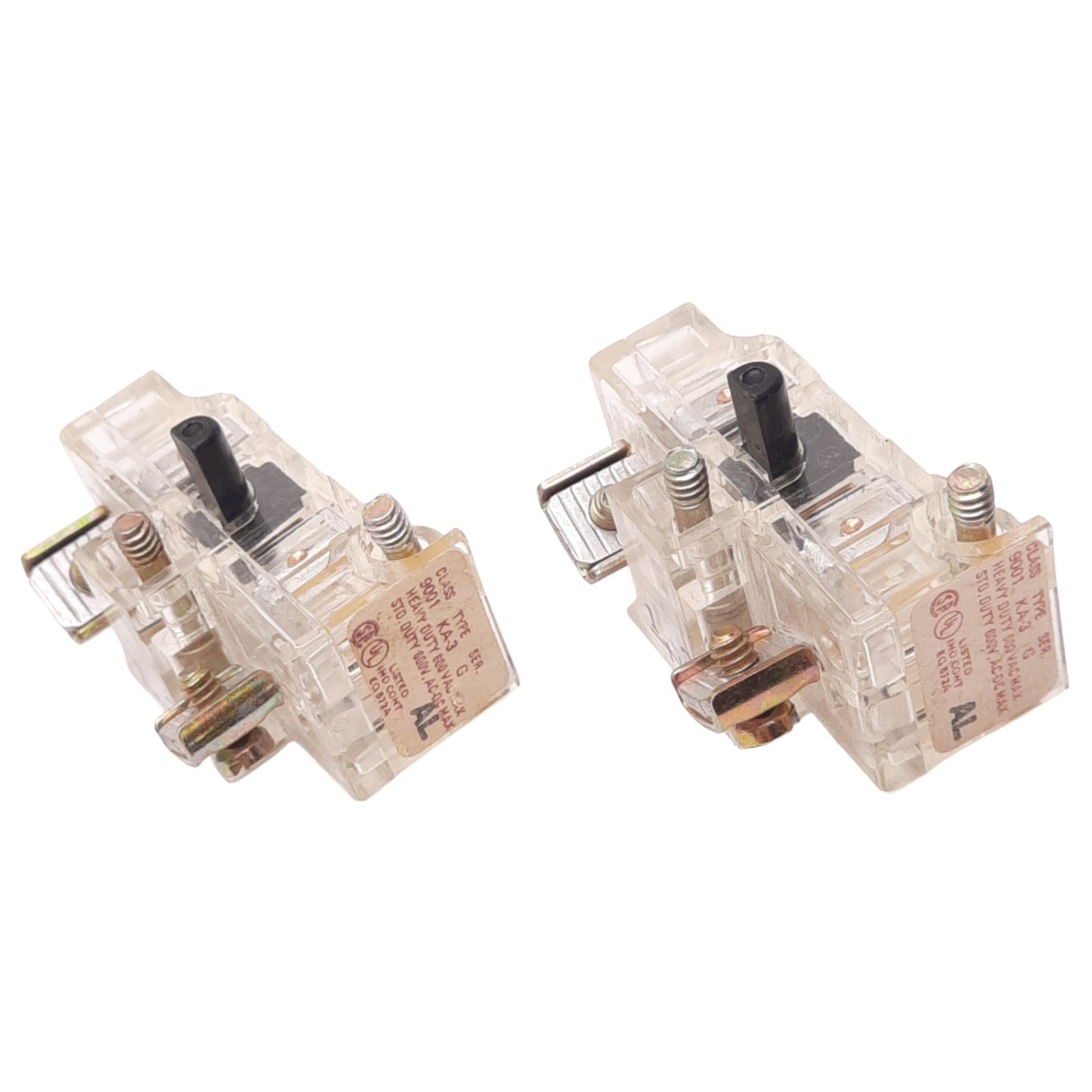 Used Lot of 2 Square D 9001KA3 Contact Blocks for 30mm Button, 1NC, 600V 10A Max