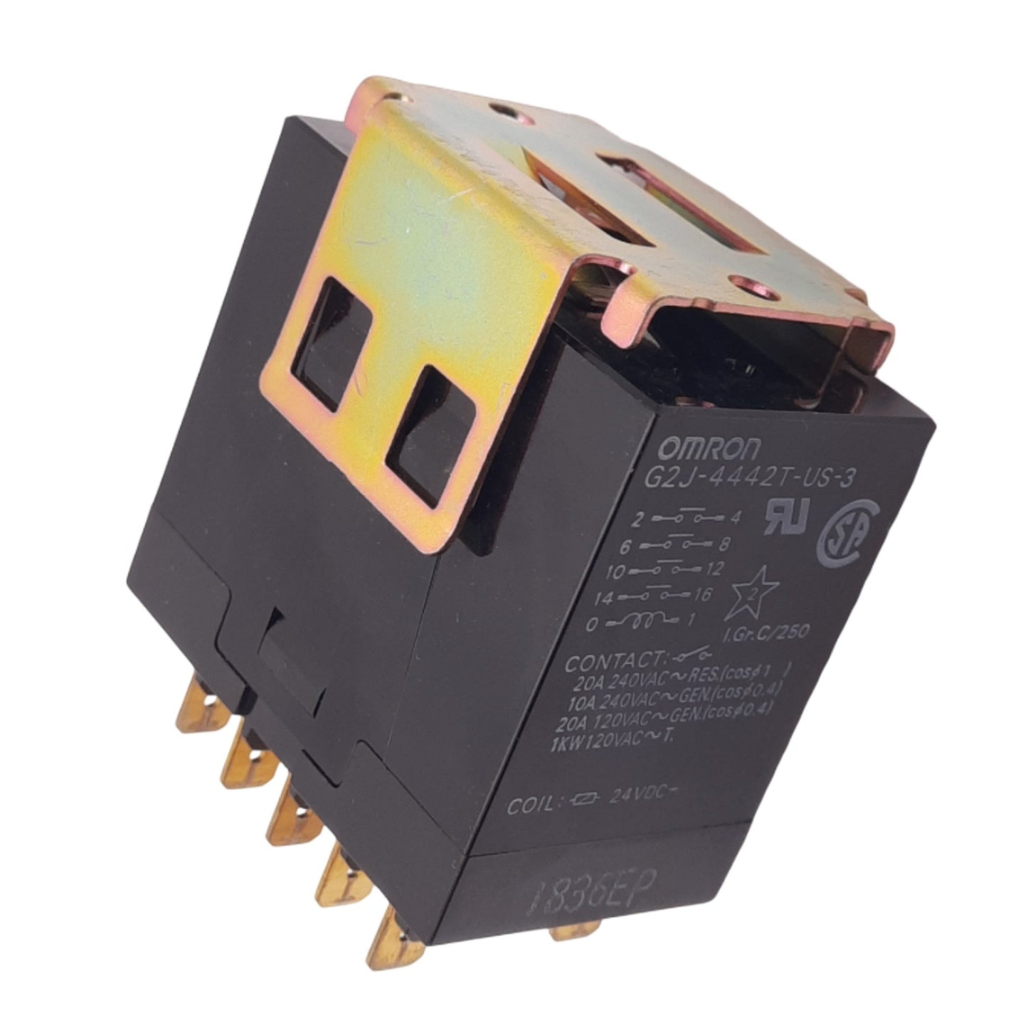 Used Omron G2J-4442T-US-3 General Purpose Relay, 4PST, 10-Pin, 120VAC 20A, 24VDC Coil