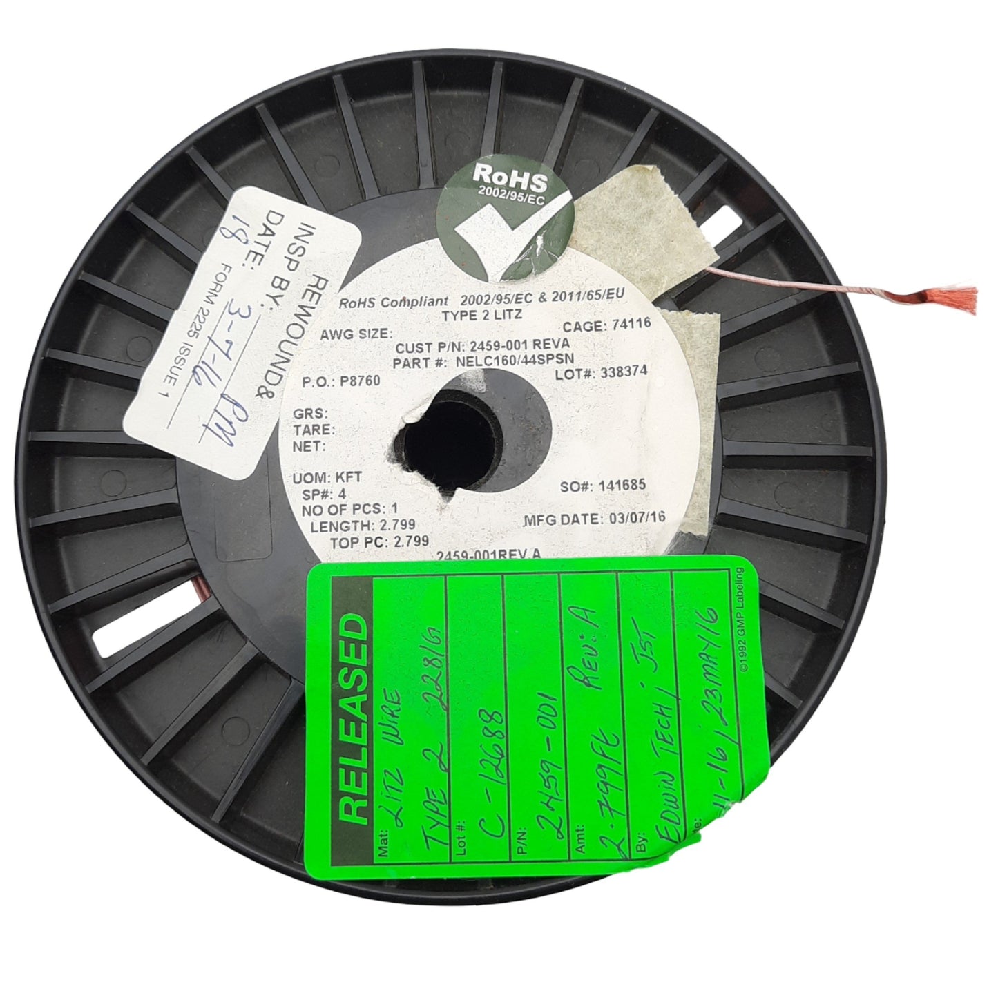 Used New England Wire NELC160/44SPSN Type 2 Litz Wire 19AWG, 2,700ft Length