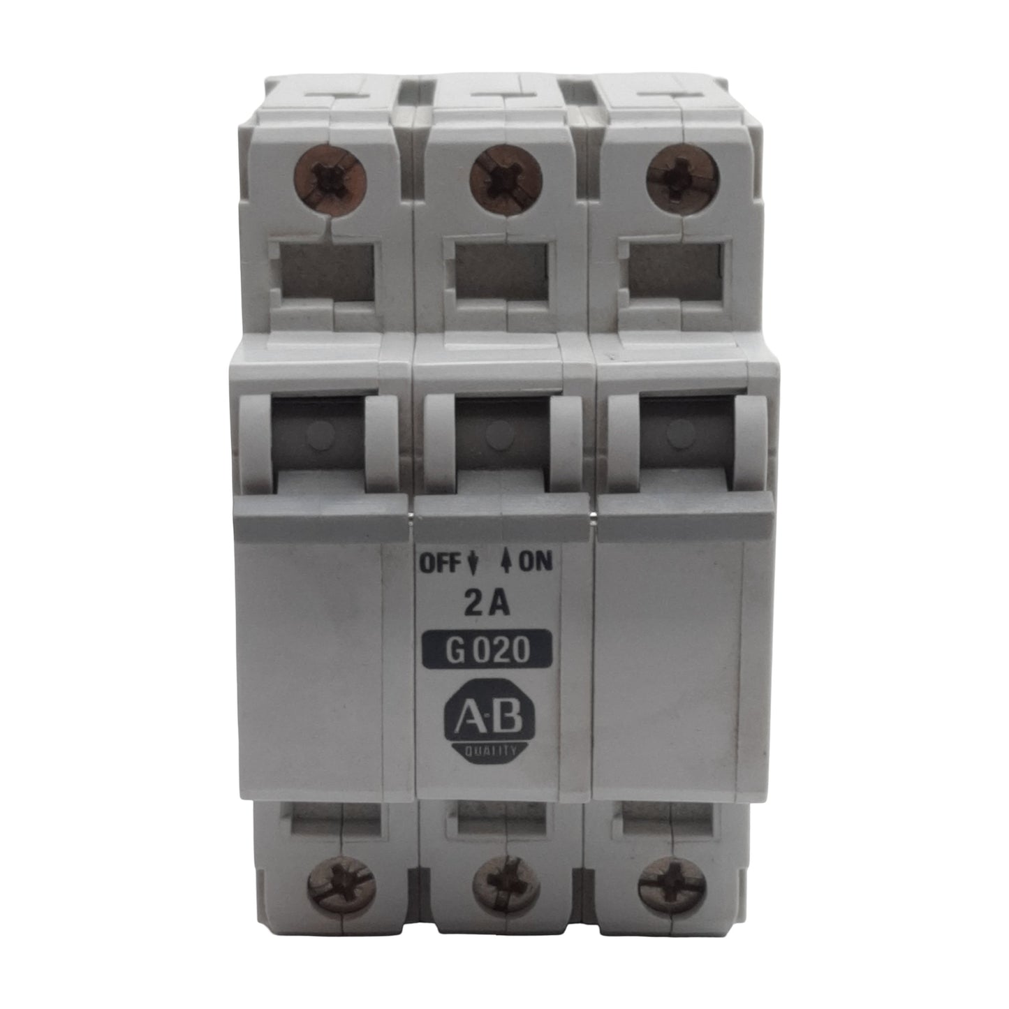 Used Allen Bradley 1492-CB3G020 Circuit Breaker, 3-Pole, 2A 480VAC, DIN Rail