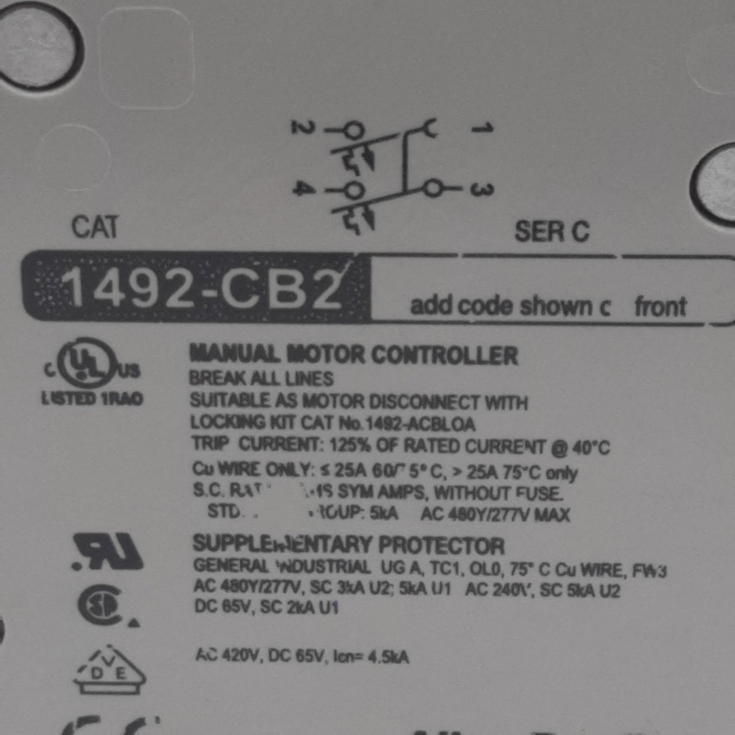 Used Lot of 2 Allen Bradley 1492-CB2H100 Circuit Breaker, 2-Pole, 10A 480Y/277VAC