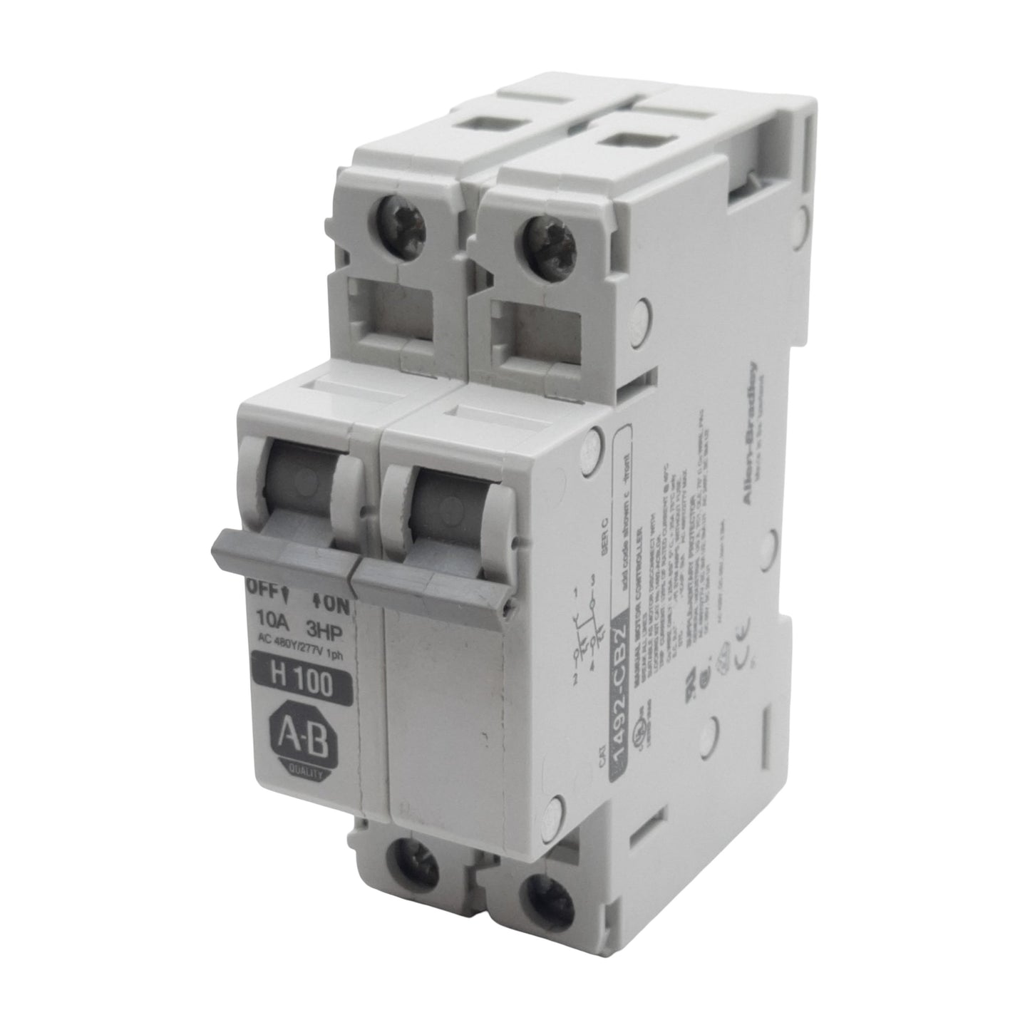 Used Lot of 2 Allen Bradley 1492-CB2H100 Circuit Breaker, 2-Pole, 10A 480Y/277VAC