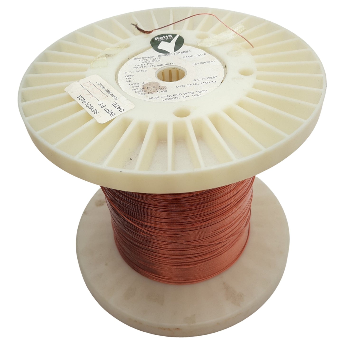Used New England Wire Tech N12-44E-504-0 Type 2 Litz Wire 19AWG, 1100ft Length