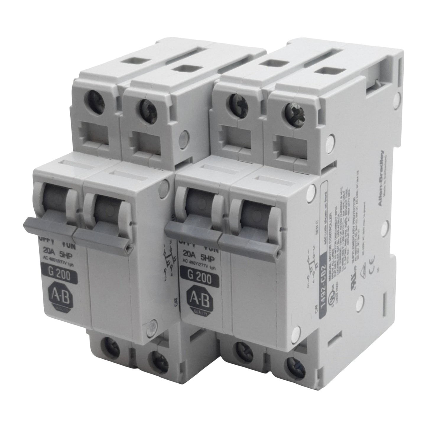 Used Lot of 2 Allen Bradley 1492-CB2G200 Circuit Breaker, 2-Pole, 20A 480Y/277VAC