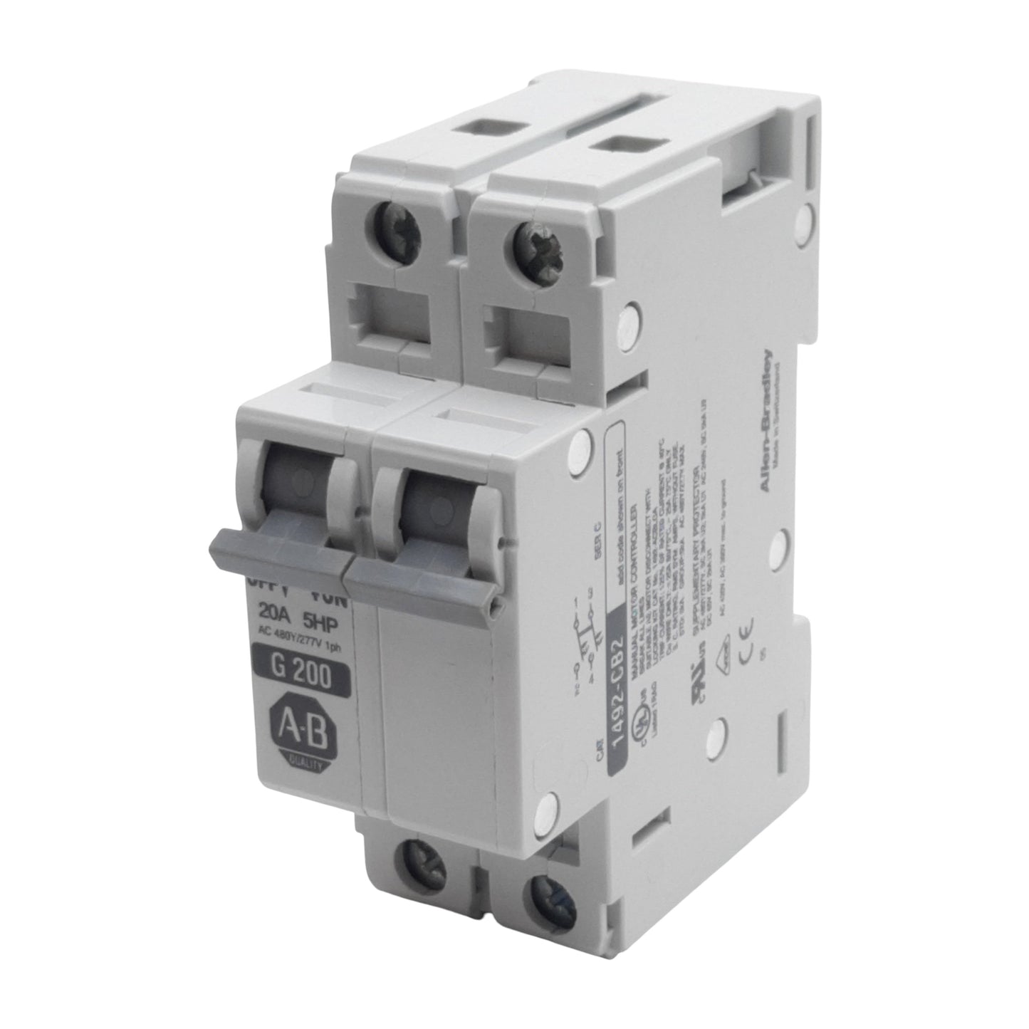 Used Lot of 2 Allen Bradley 1492-CB2G200 Circuit Breaker, 2-Pole, 20A 480Y/277VAC