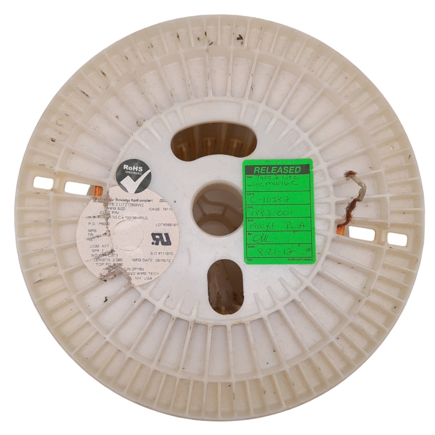 Used New England Wire Tech NLC+100/38HPLIUL Type 2 Litz Wire 17AWG, 1900ft Length