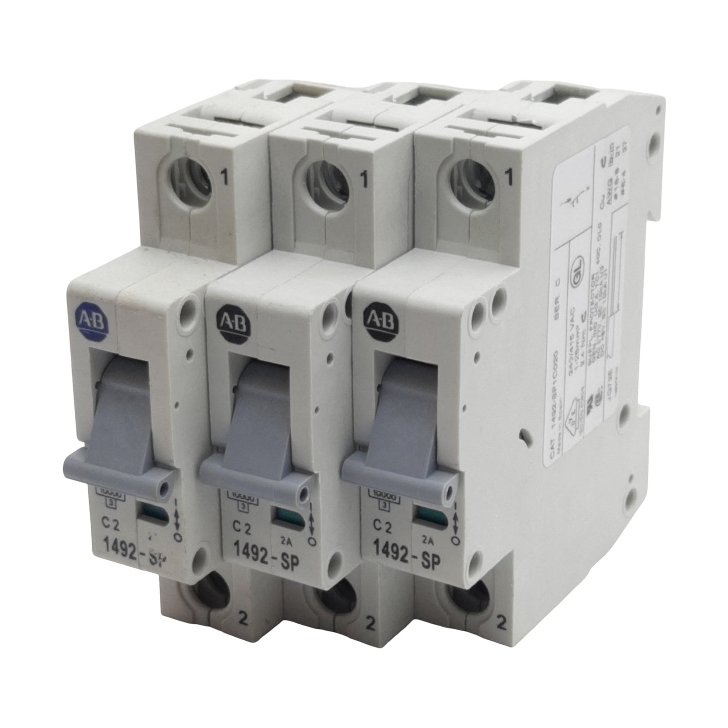 Used Lot of 3 Allen Bradley 1492-SP1C020 Circuit Breaker, 1-Pole, 2A 240/415VAC