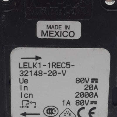 Used Airpax LELK1-1REC5-32148-20-V Circuit Breaker, 1-Pole, 20A, 80VDC Max