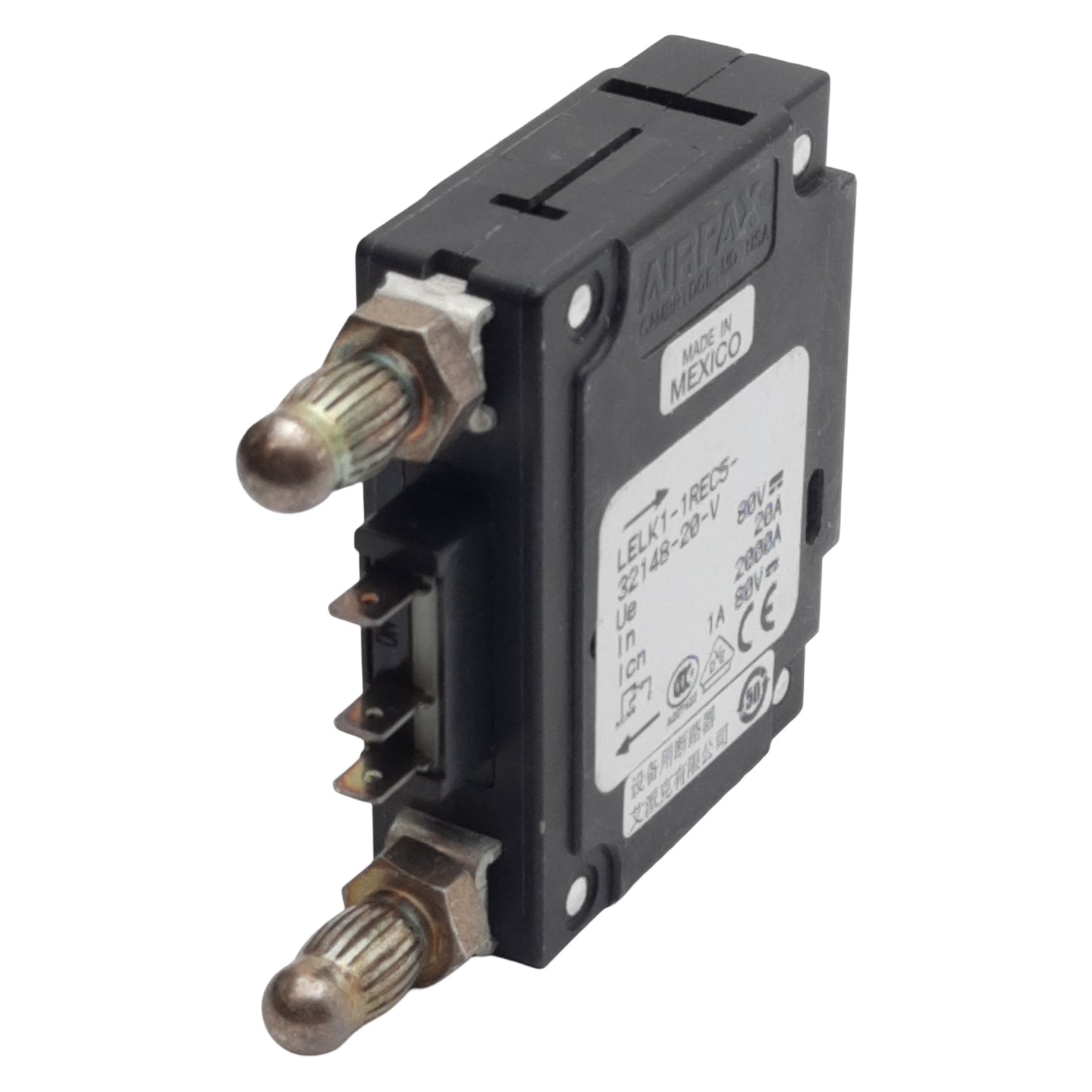 Used Airpax LELK1-1REC5-32148-20-V Circuit Breaker, 1-Pole, 20A, 80VDC Max