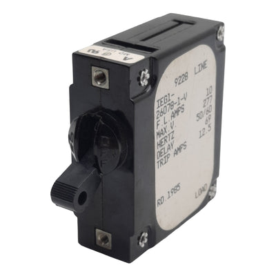 Used Airpax IEG1-26078-1-V Circuit Breaker, 1-Pole, 10A, 277VAC Max, Panel Mount