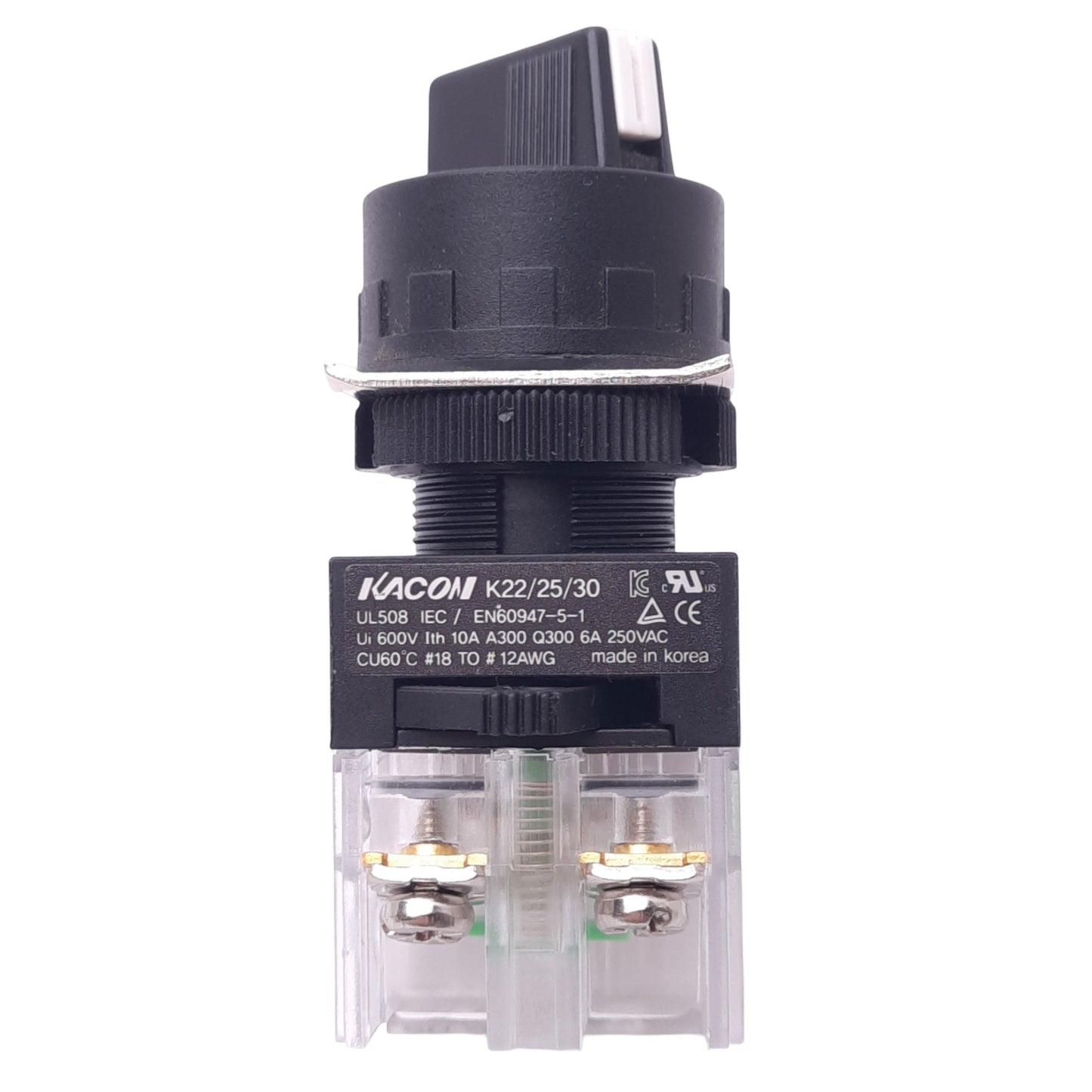 Used Kacon K22-41K10 Selector Switch, 2-Position Maintained, 1NO, 600VAC 10A, ø22mm