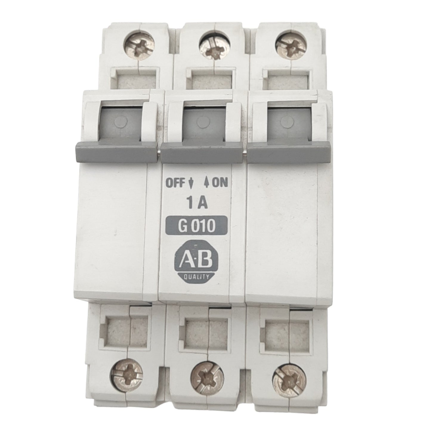 Used Allen Bradley 1492-CB3-G010 Circuit Breaker, 3-Pole, 1A, 480VAC Max, DIN Rail