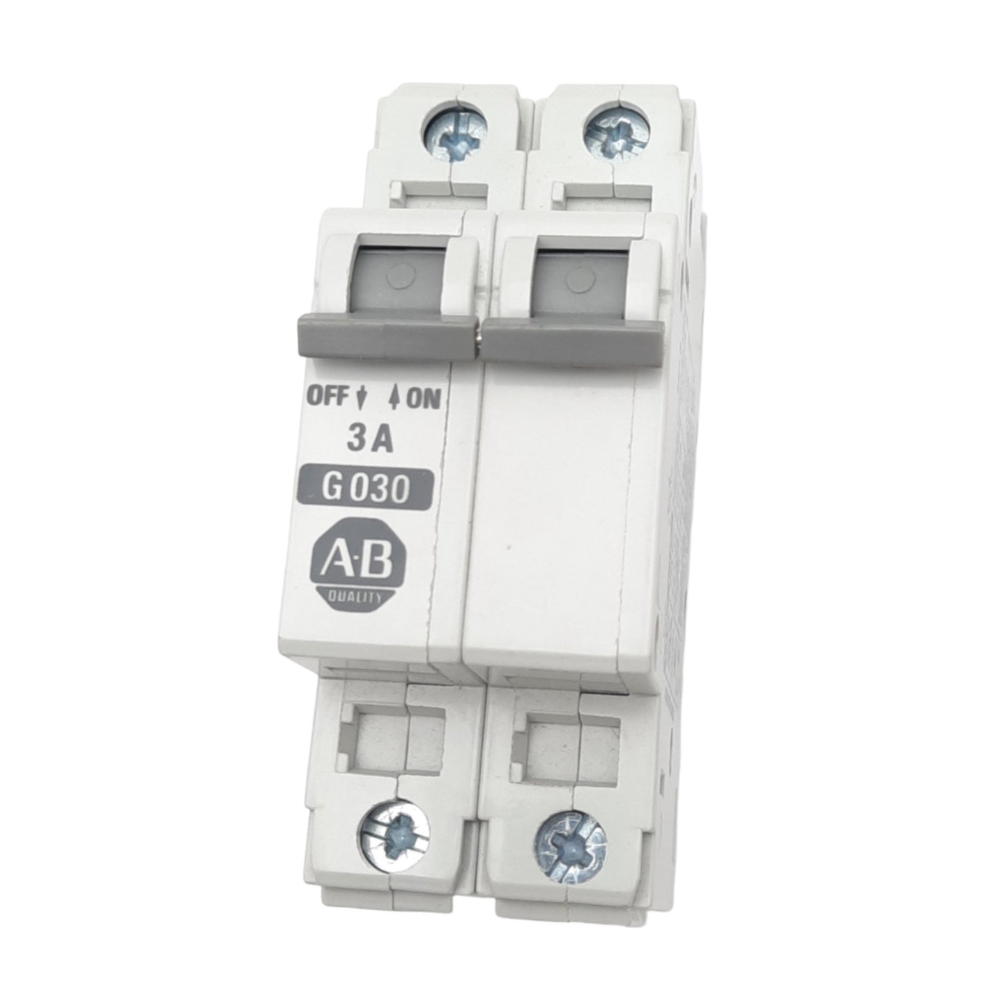 Used Allen Bradley 1492-CB2-G030 Circuit Breaker, 2-Pole, 3A, 480VAC Max, DIN Rail