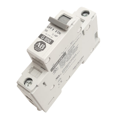 Used Allen Bradley 1492-CB1G050 Circuit Breaker, 1-Pole, 5A, 0.5hp 277VAC, DIN Rail