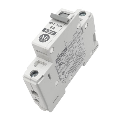 Used Allen Bradley 1492-CB1H060 Circuit Breaker, 1-Pole, 6A, 277VAC Max, DIN Rail