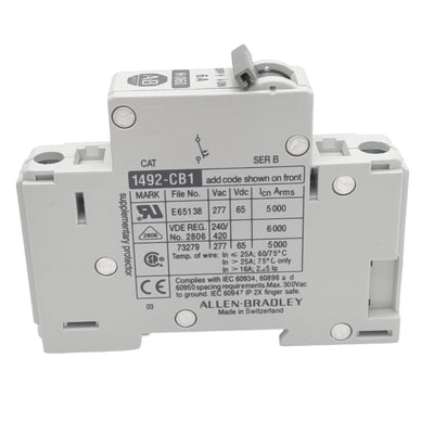 Used Allen Bradley 1492-CB1H060 Circuit Breaker, 1-Pole, 6A, 277VAC Max, DIN Rail