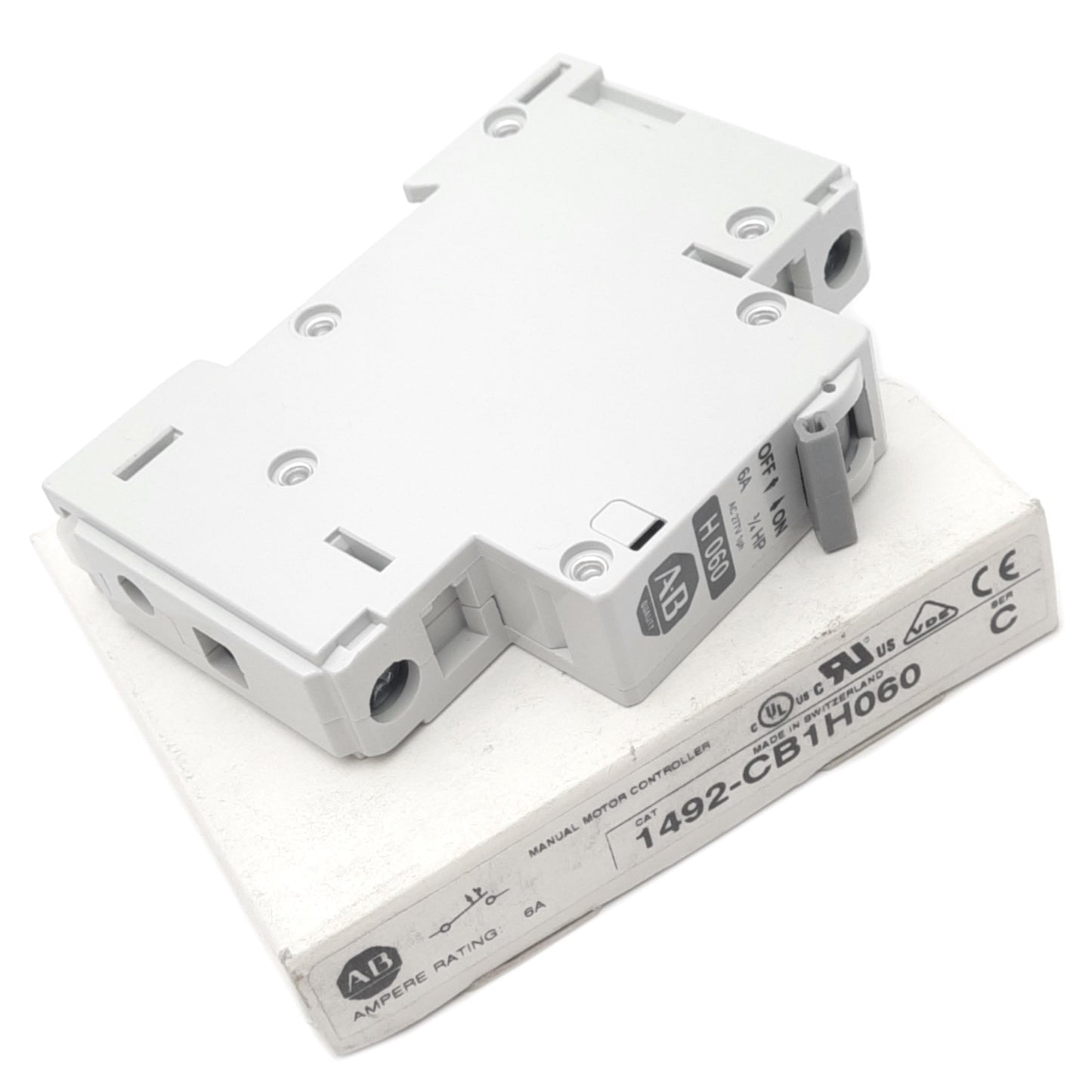 New Allen Bradley 1492-CB1H060 Circuit Breaker, 1-Pole, 6A, 277VAC Max, DIN Rail